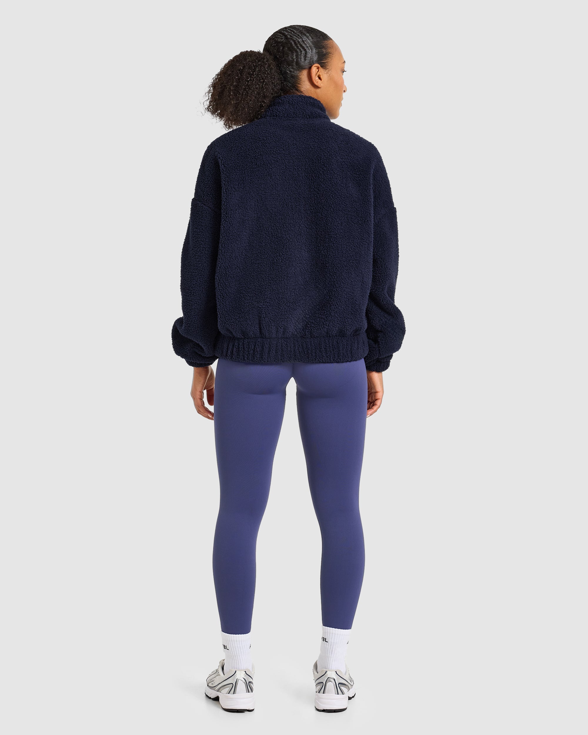 Varsity Oversized Fleece Zip Up Jacket - Navy