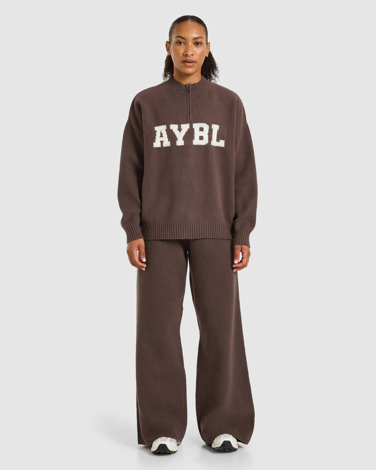 Varsity Oversized Knitted 1/4 Zip Pullover - Braun