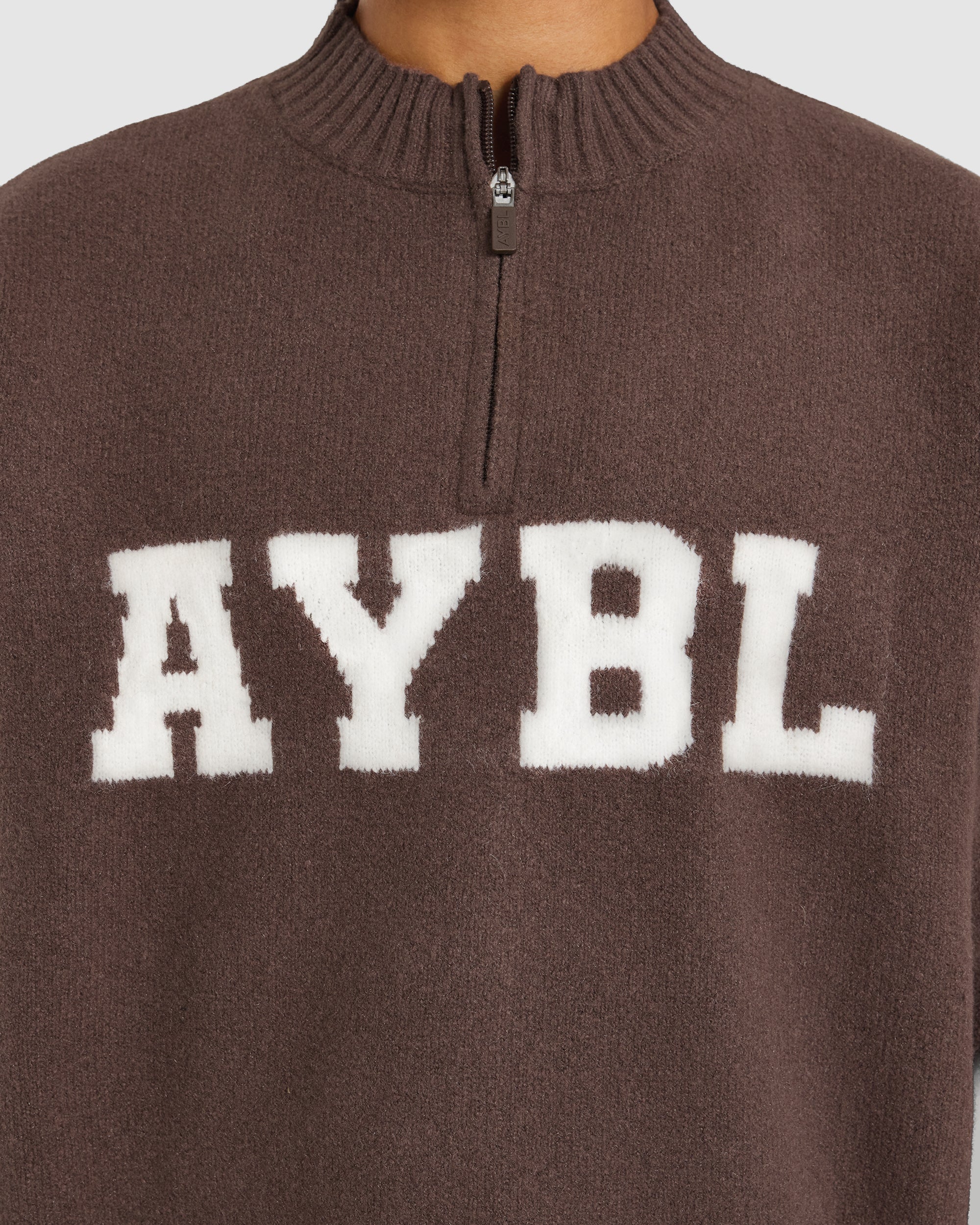 Varsity Oversized Knitted 1/4 Zip Pullover - Braun