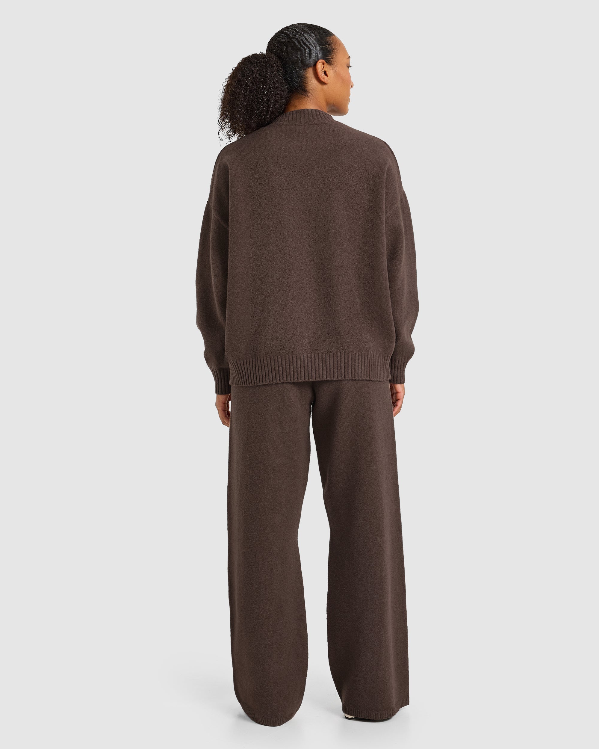 Varsity Oversized Knitted 1/4 Zip Pullover - Braun