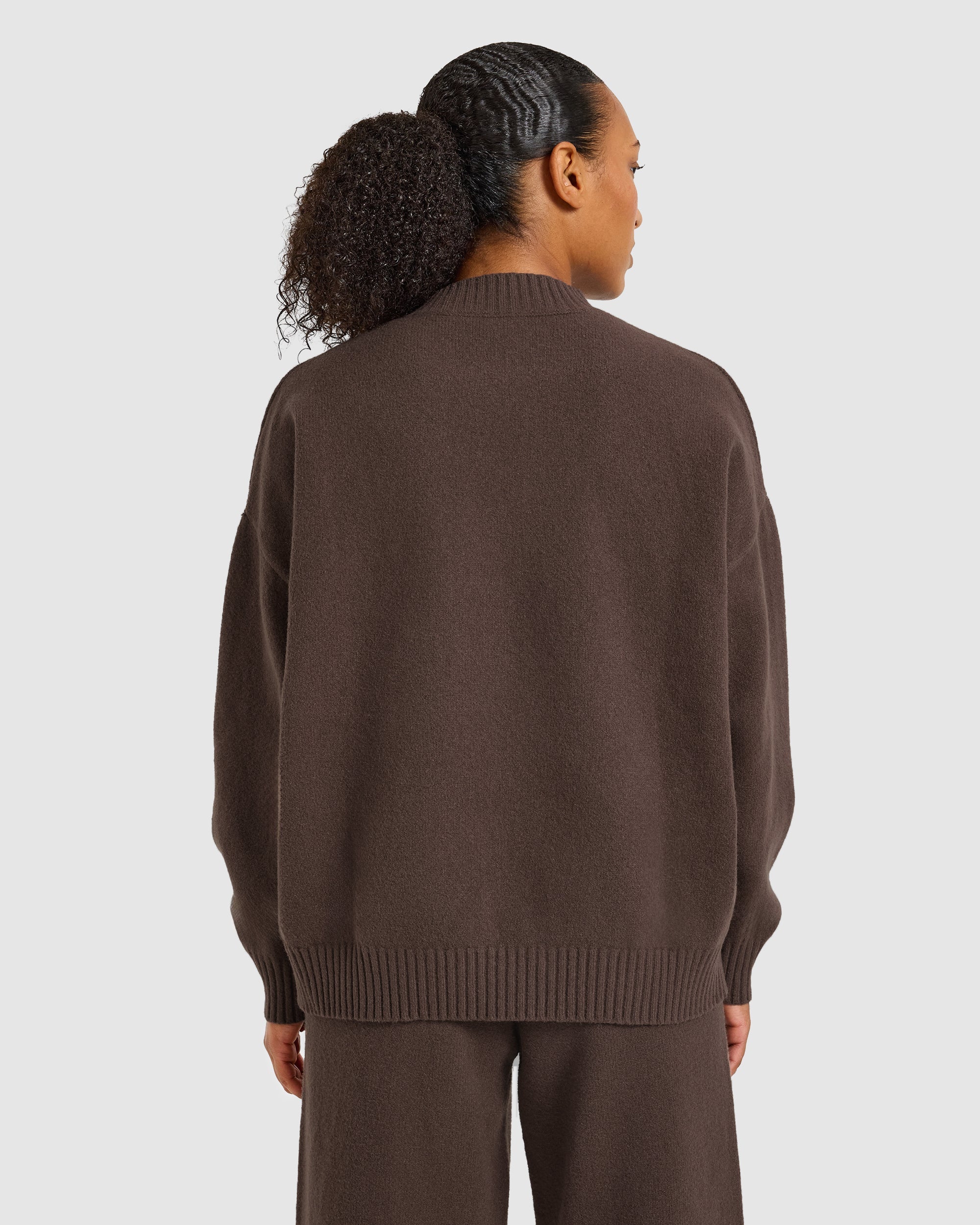 Varsity Oversized Knitted 1/4 Zip Pullover - Braun