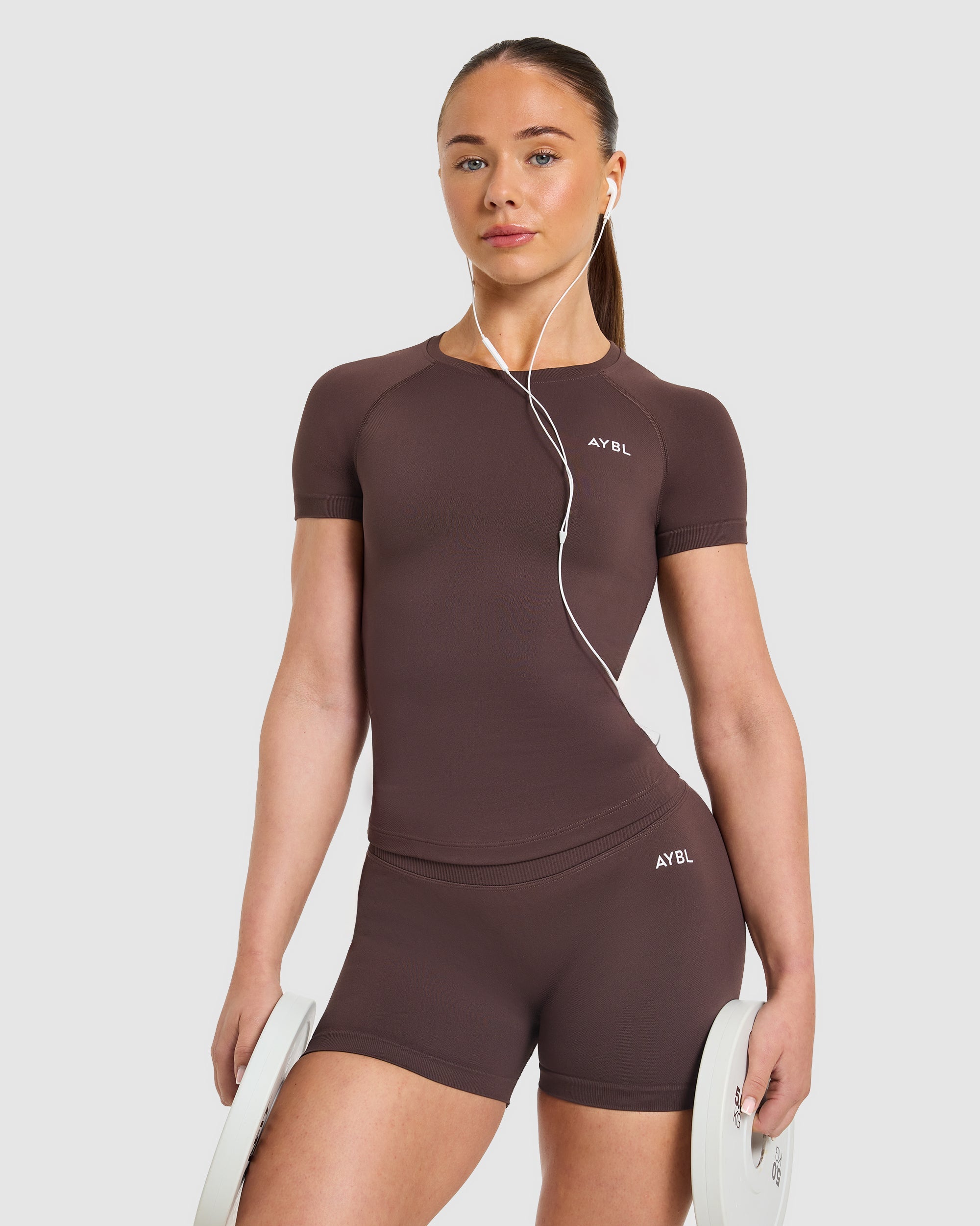 Enhance Seamless Short Sleeve Top - Cocoa Braun