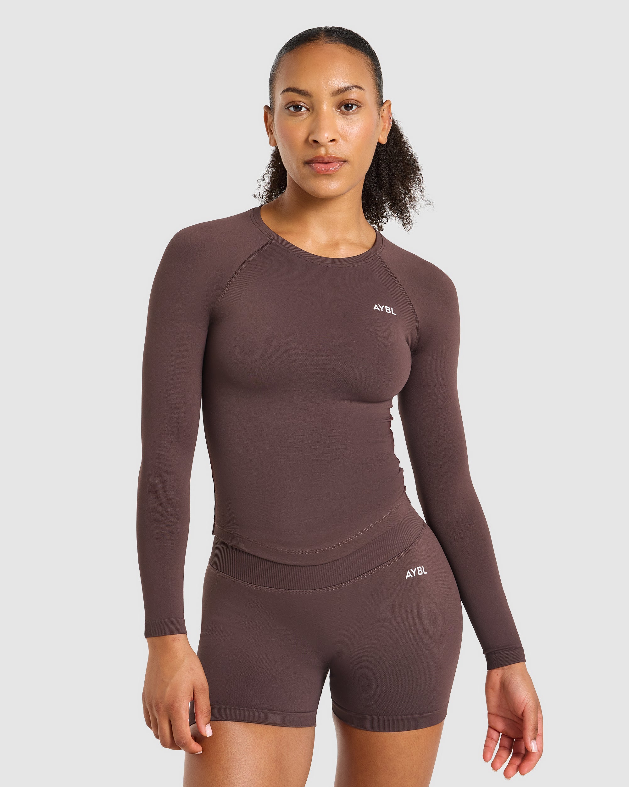 Enhance Seamless Long Sleeve Top - Cocoa Braun