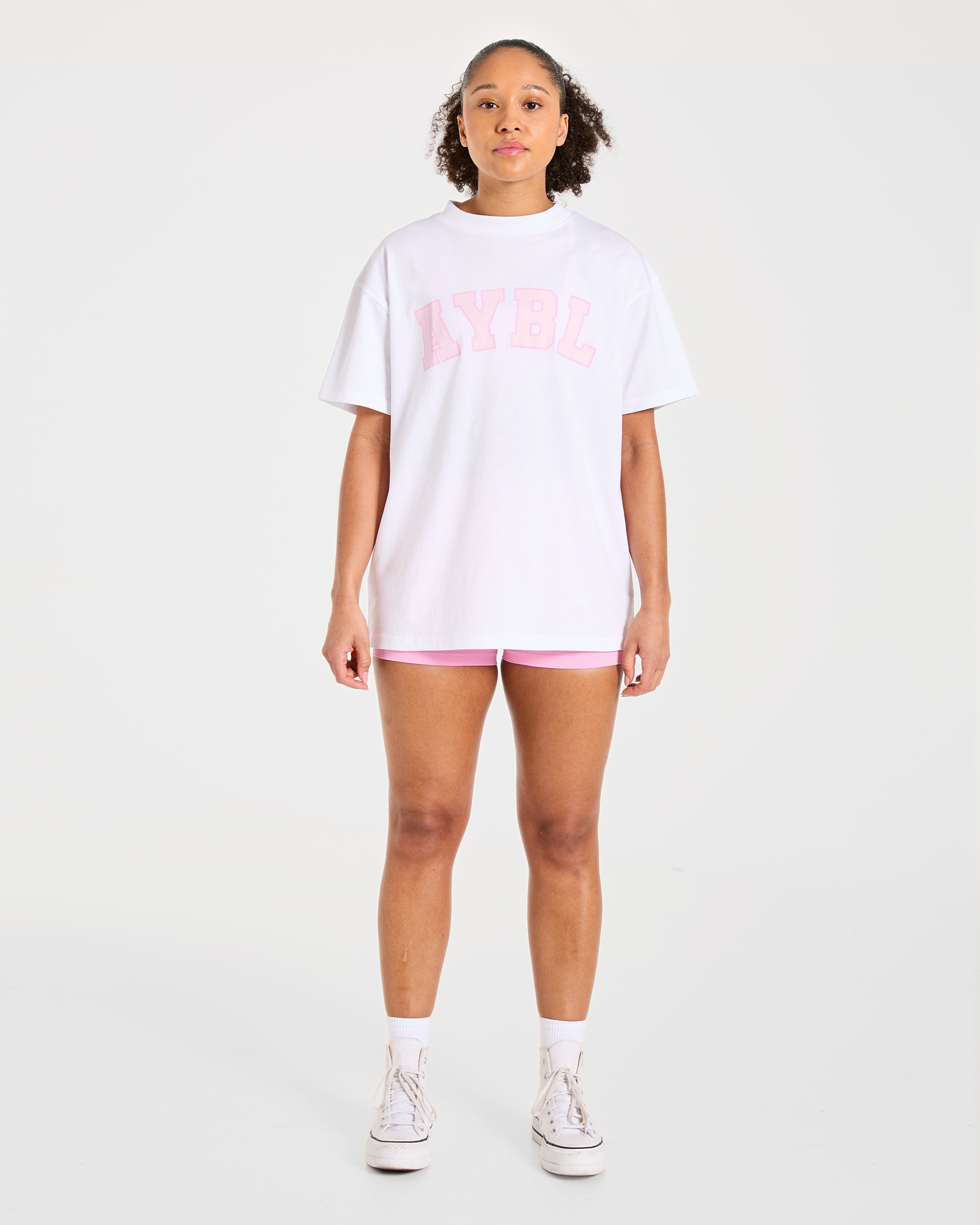 Varsity 2.0 Oversized T Shirt - Weiß/Rosa