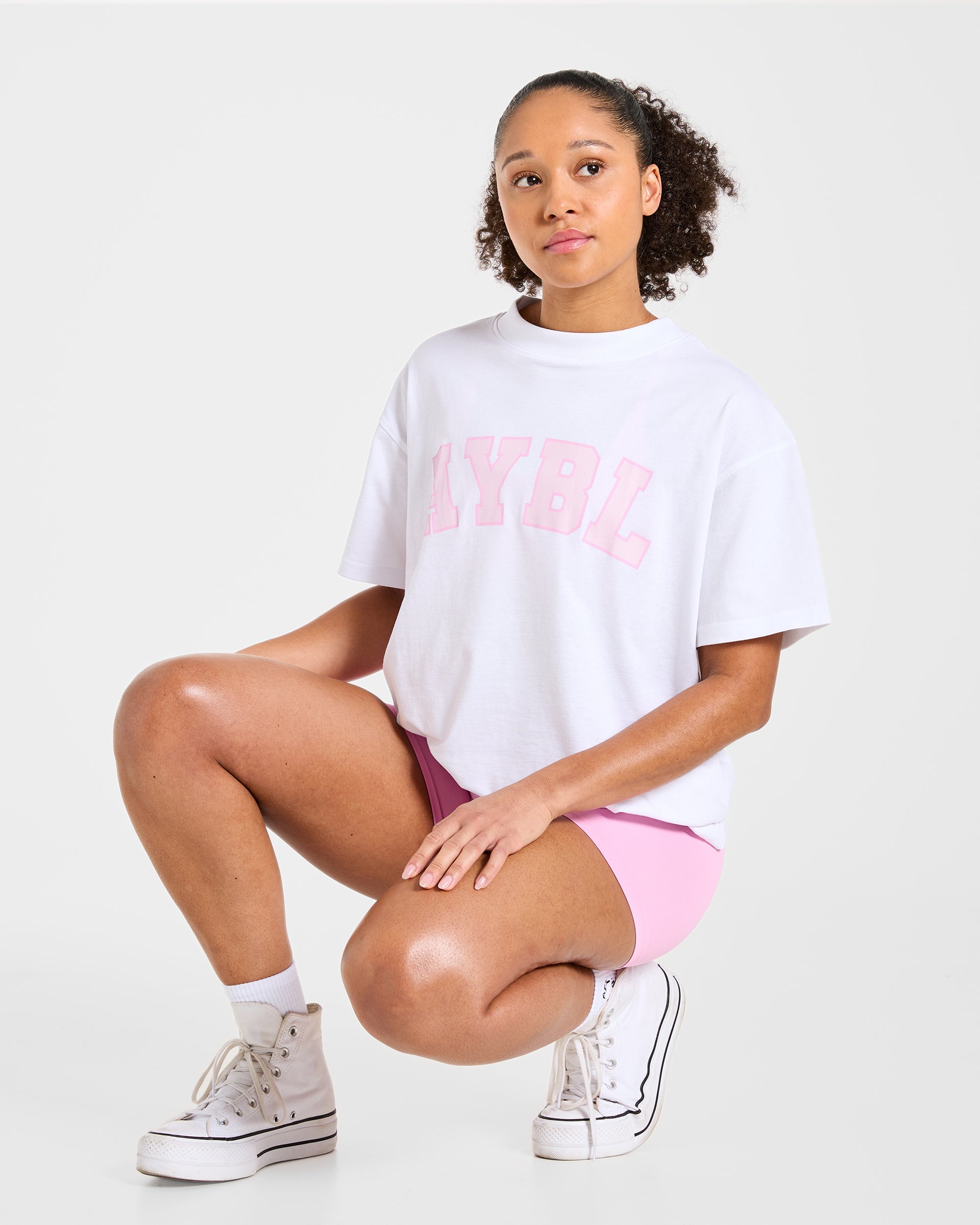 Varsity 2.0 Oversized T Shirt - Weiß/Rosa