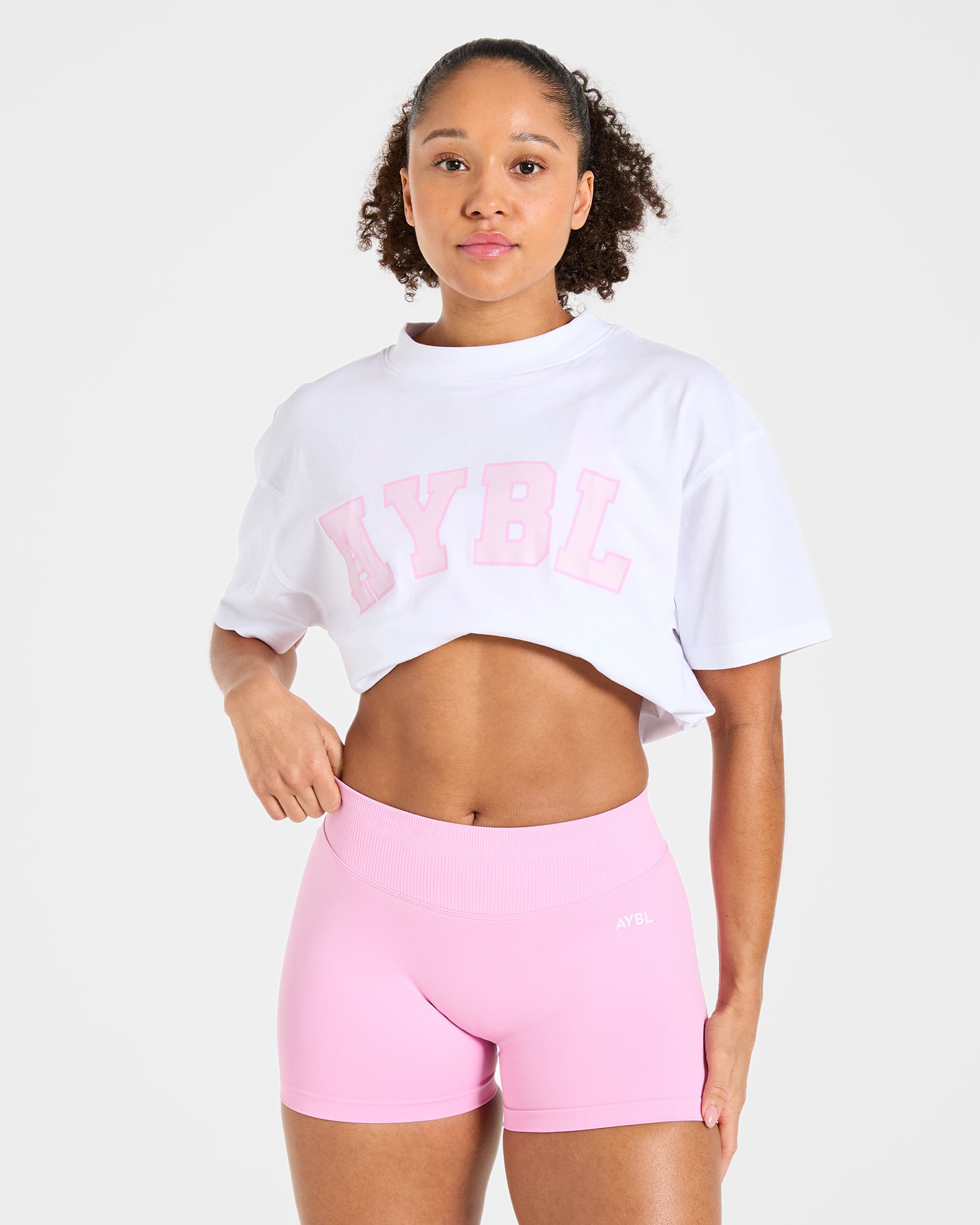 Varsity 2.0 Oversized T Shirt - Weiß/Rosa