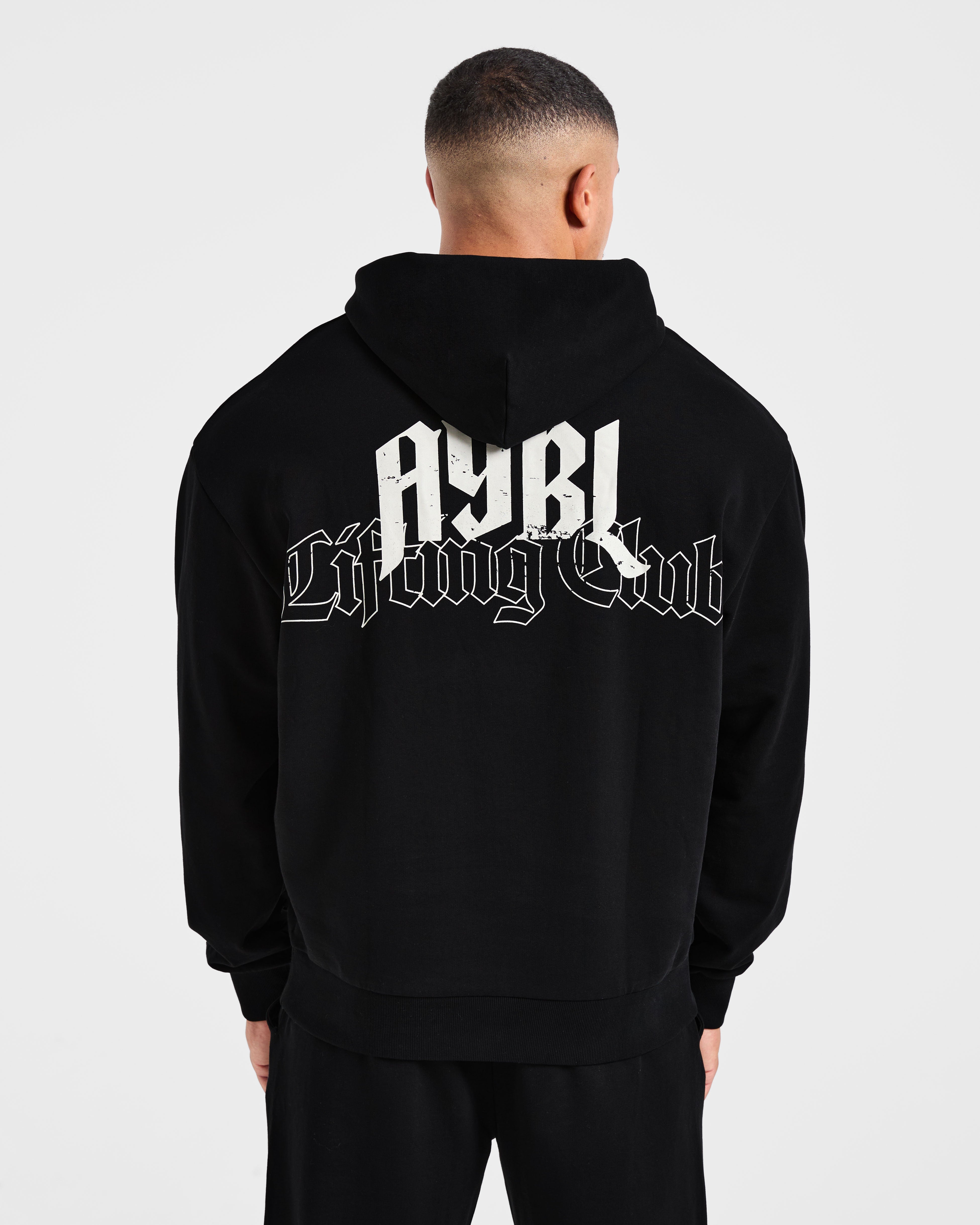 Lifting Club Gothic Oversized Hoodie - Schwarz/Off Weiß