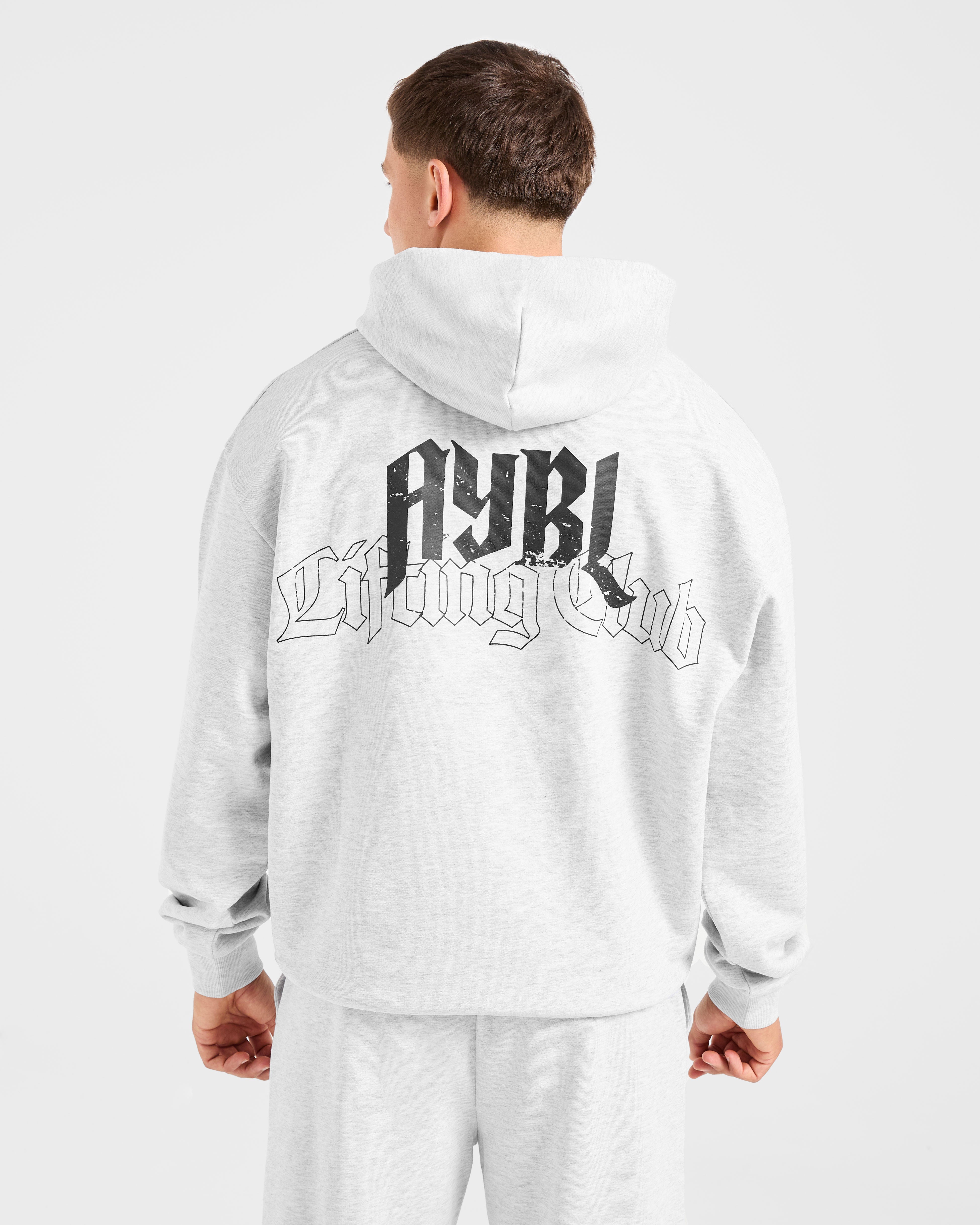 Lifting Club Gothic Oversized Hoodie - Grau Marl