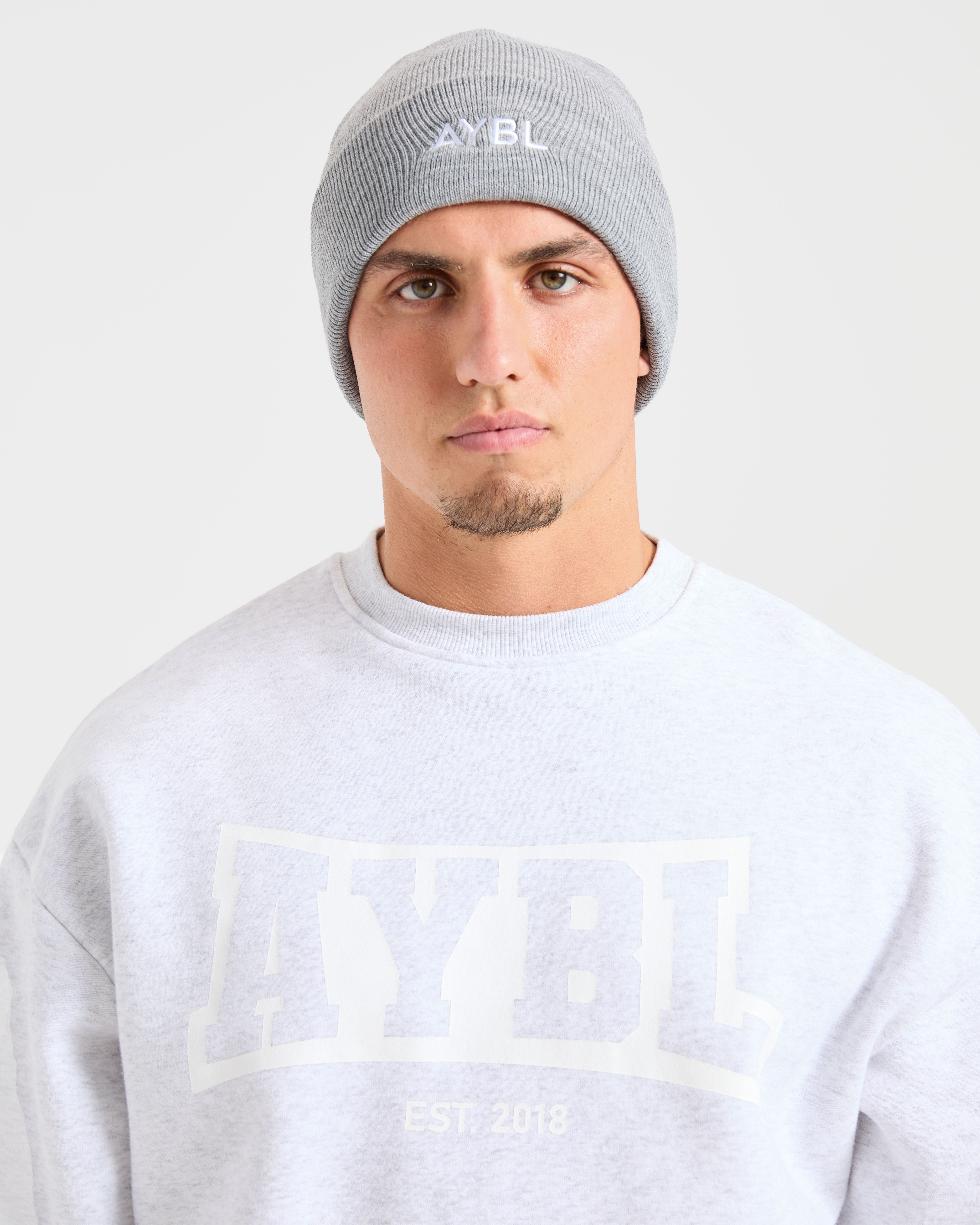 Embroidered Beanie - Grau Marl