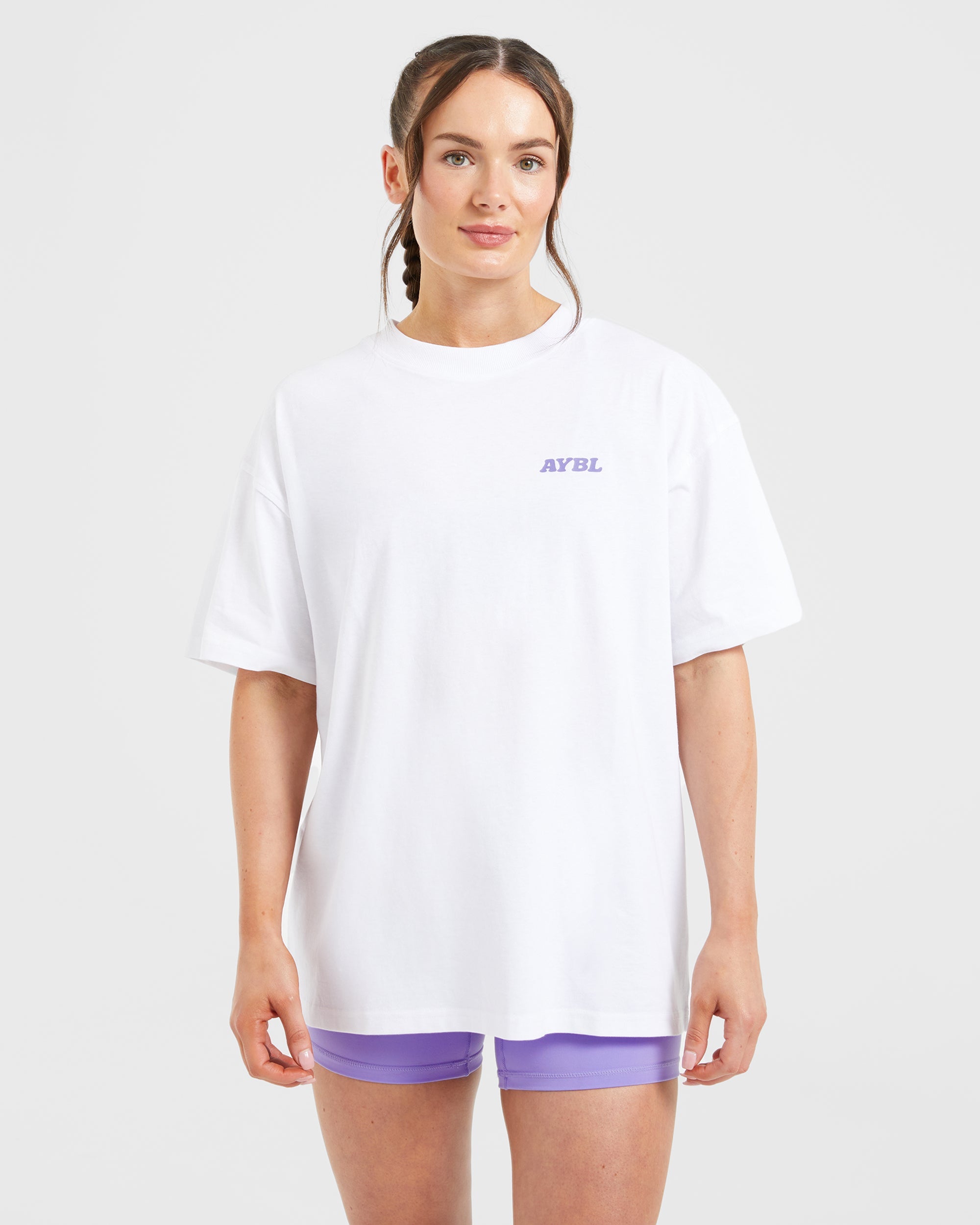 Stronger You Oversized T Shirt - Weiß/Violet