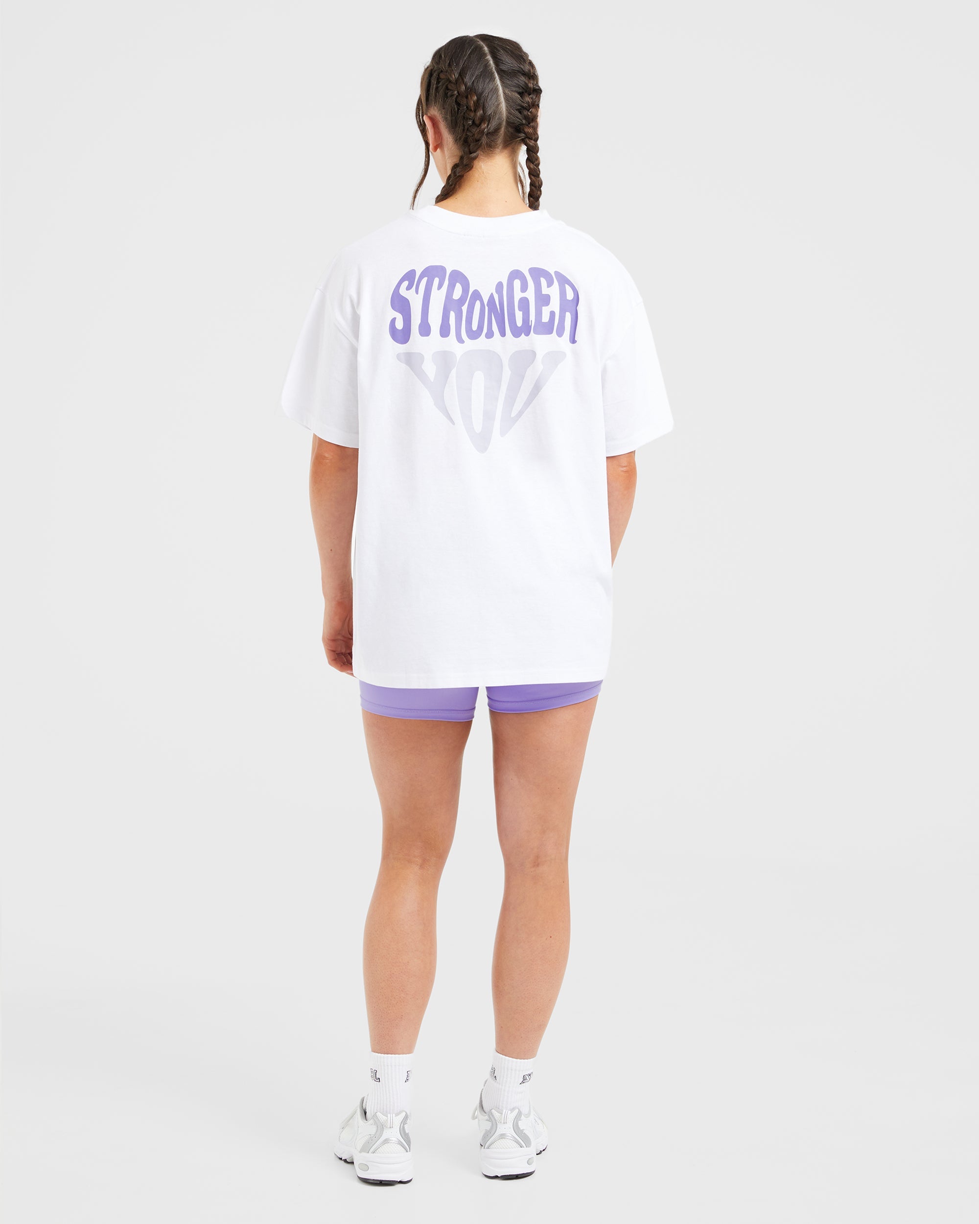 Stronger You Oversized T Shirt - Weiß/Violet