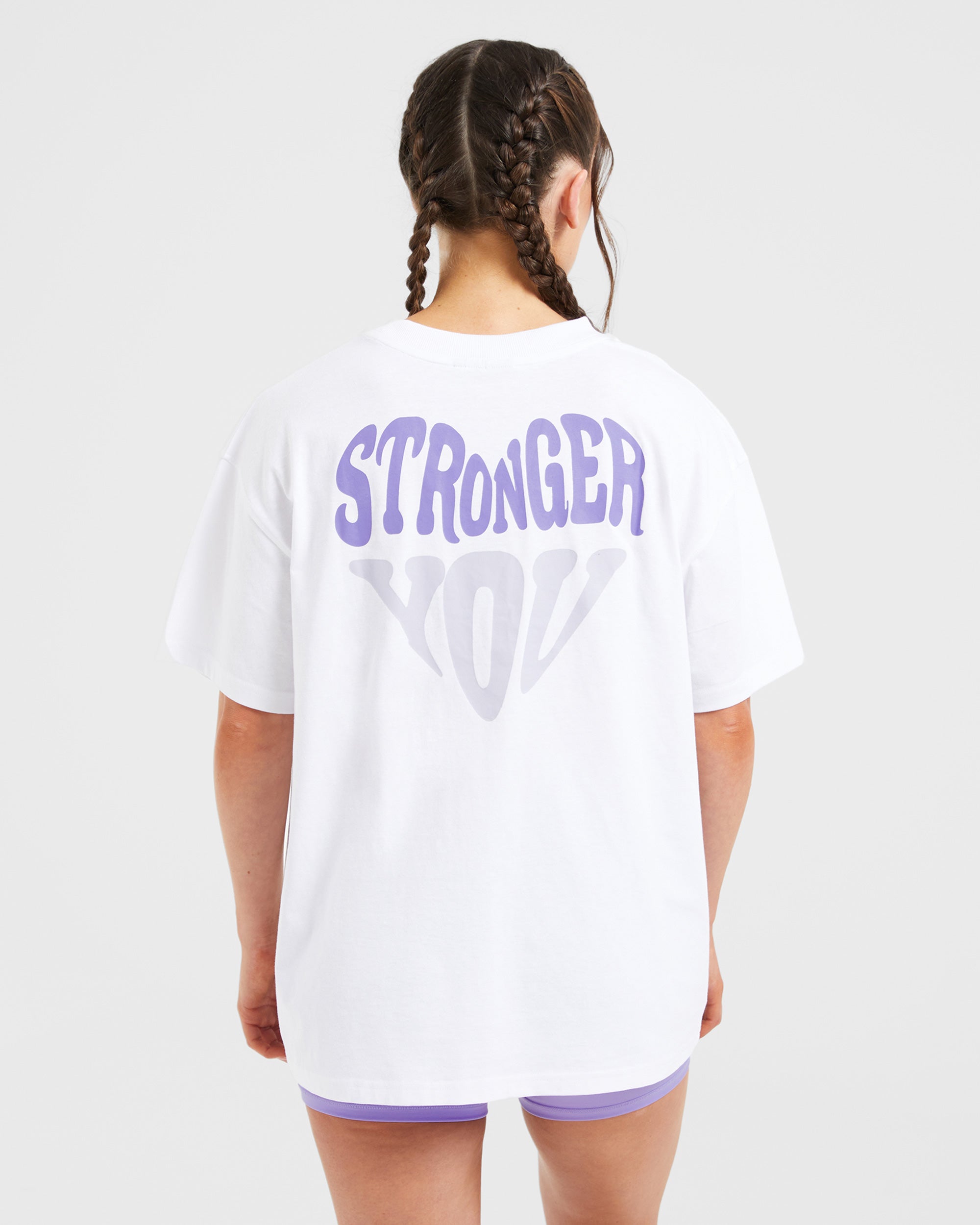 Stronger You Oversized T Shirt - Weiß/Violet