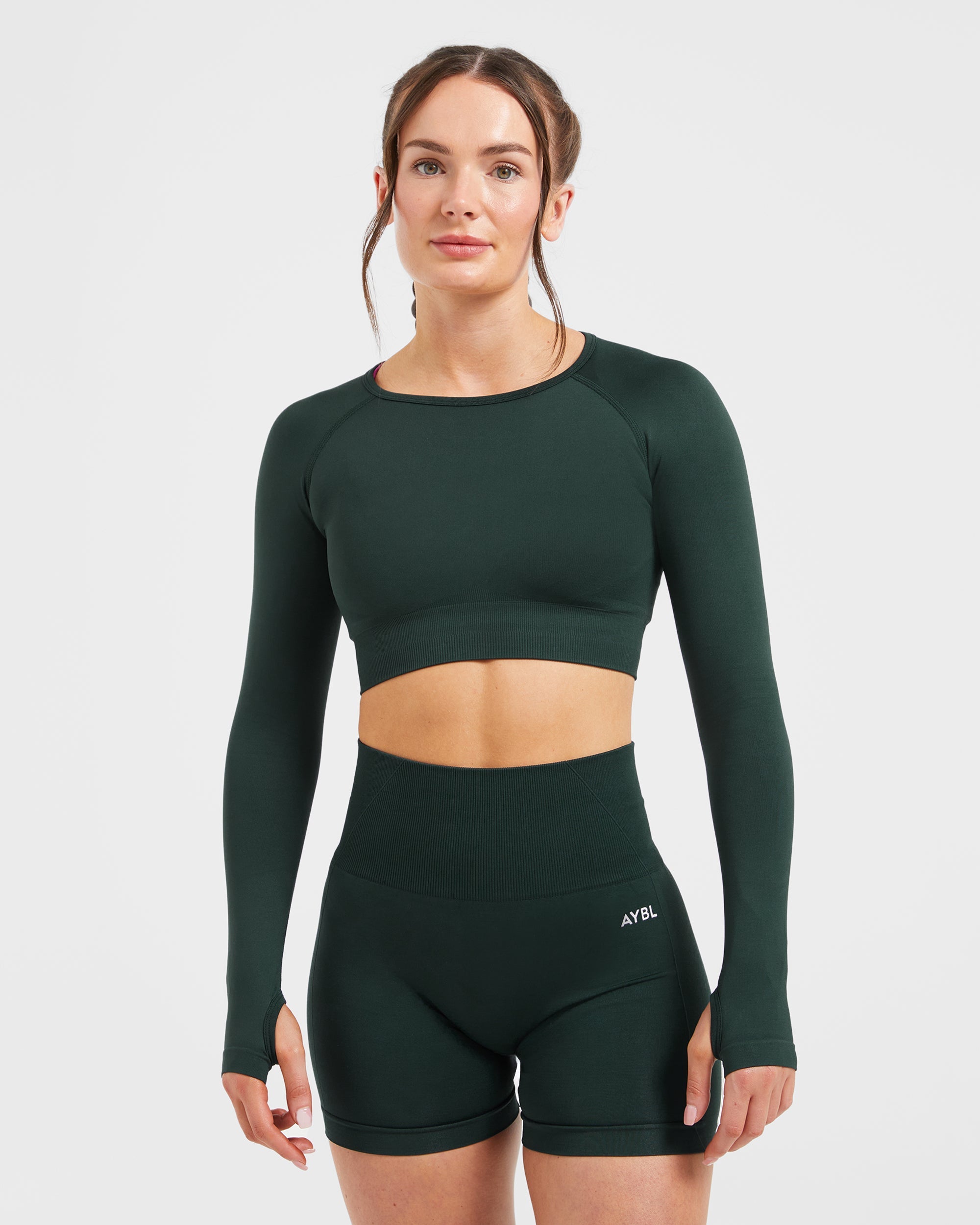 Empower Seamless Long Sleeve Crop Top - Dark Grün