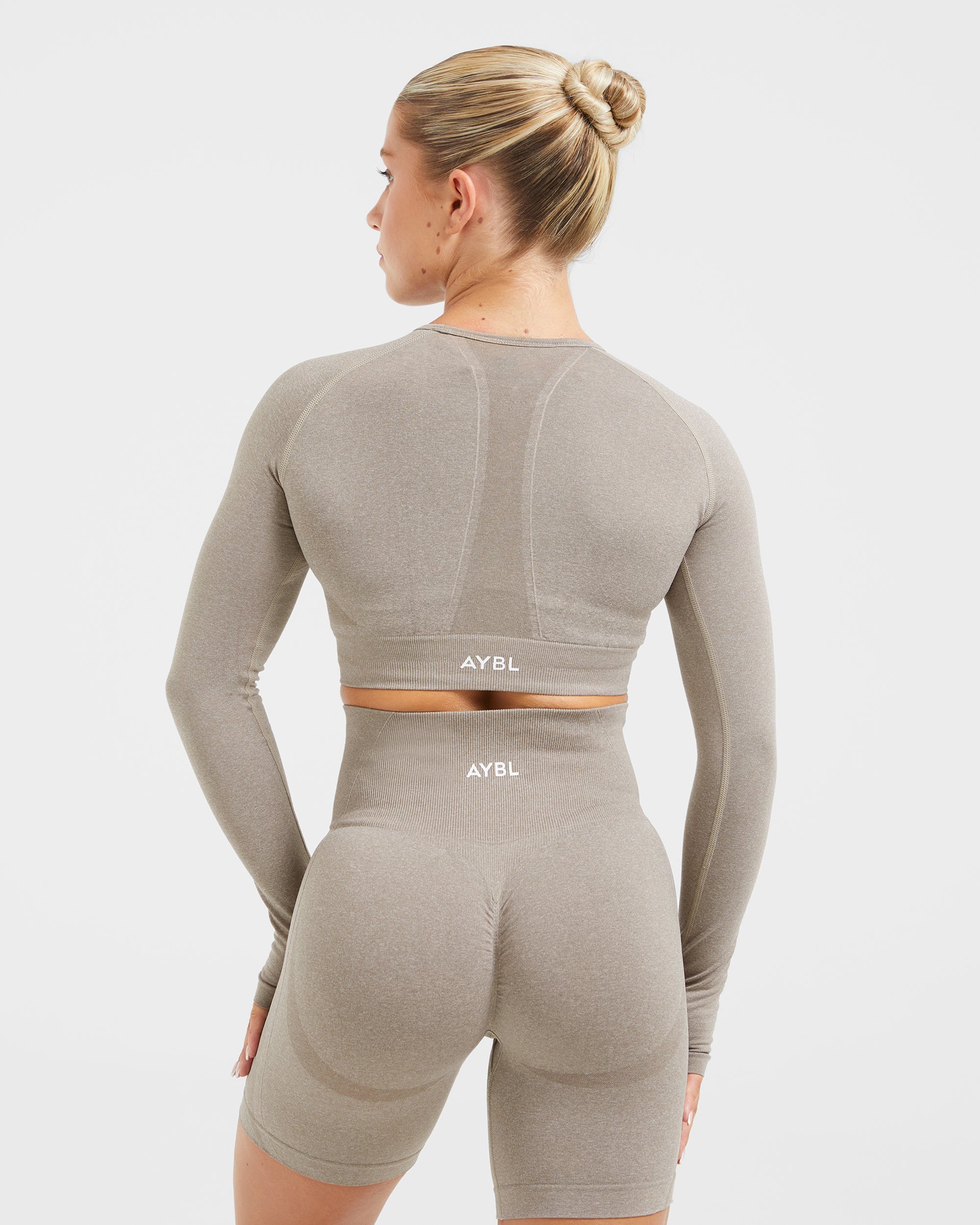 Empower Seamless Long Sleeve Crop Top - Taupe Marl