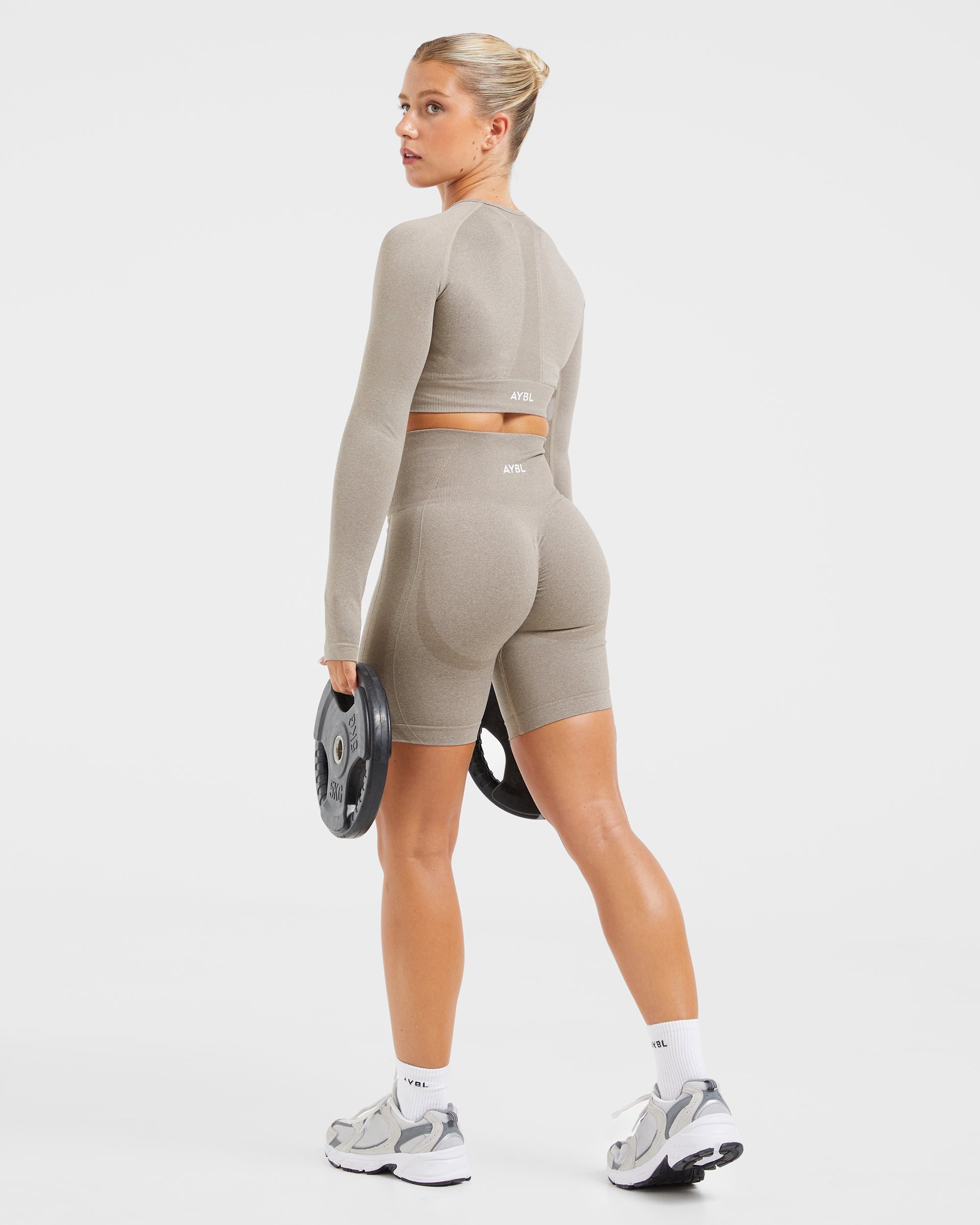 Empower Seamless Long Sleeve Crop Top - Taupe Marl