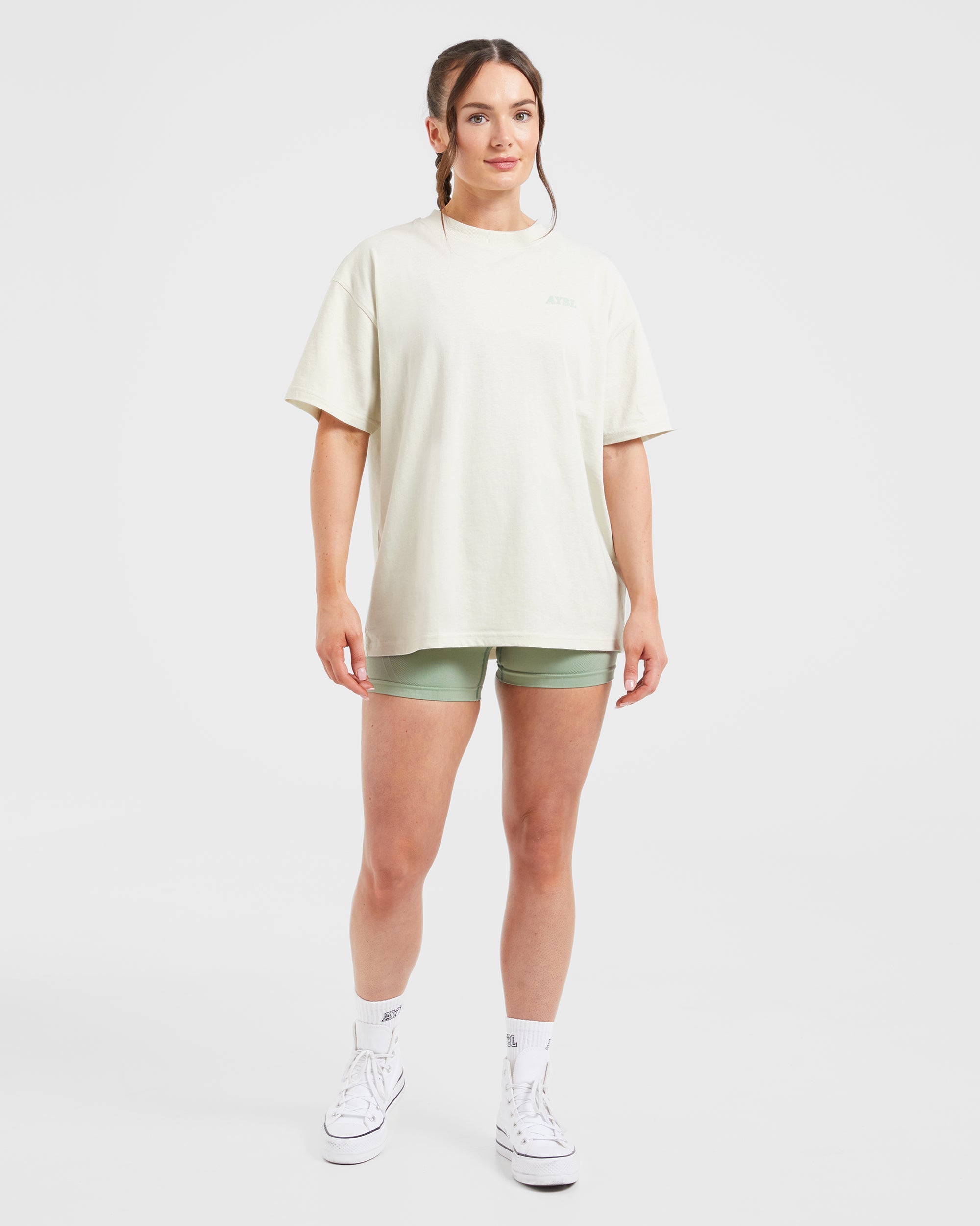 Sports Club Wavy Oversized T Shirt - Off Weiß/Grün