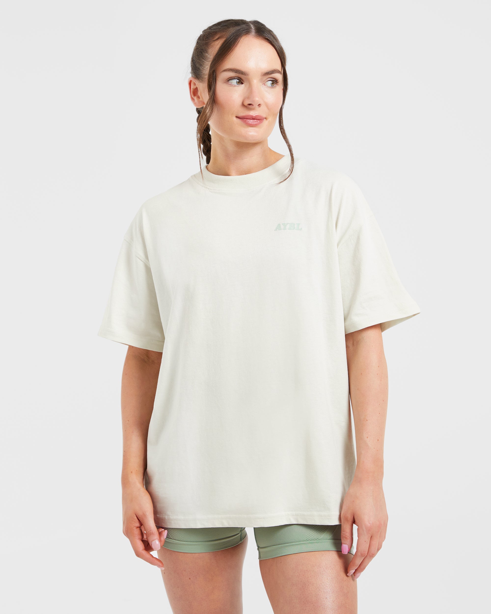 Sports Club Wavy Oversized T Shirt - Off Weiß/Grün