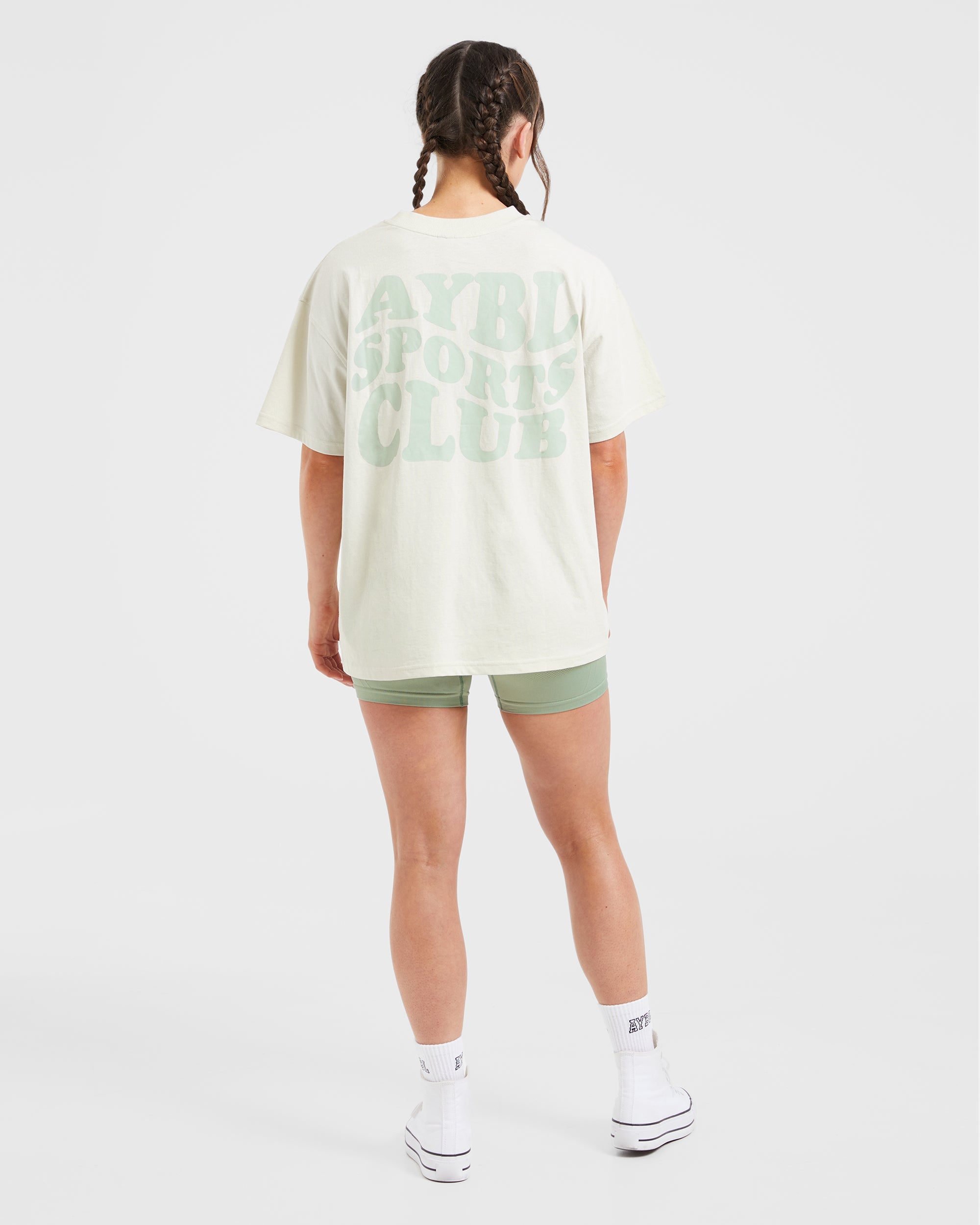 Sports Club Wavy Oversized T Shirt - Off Weiß/Grün