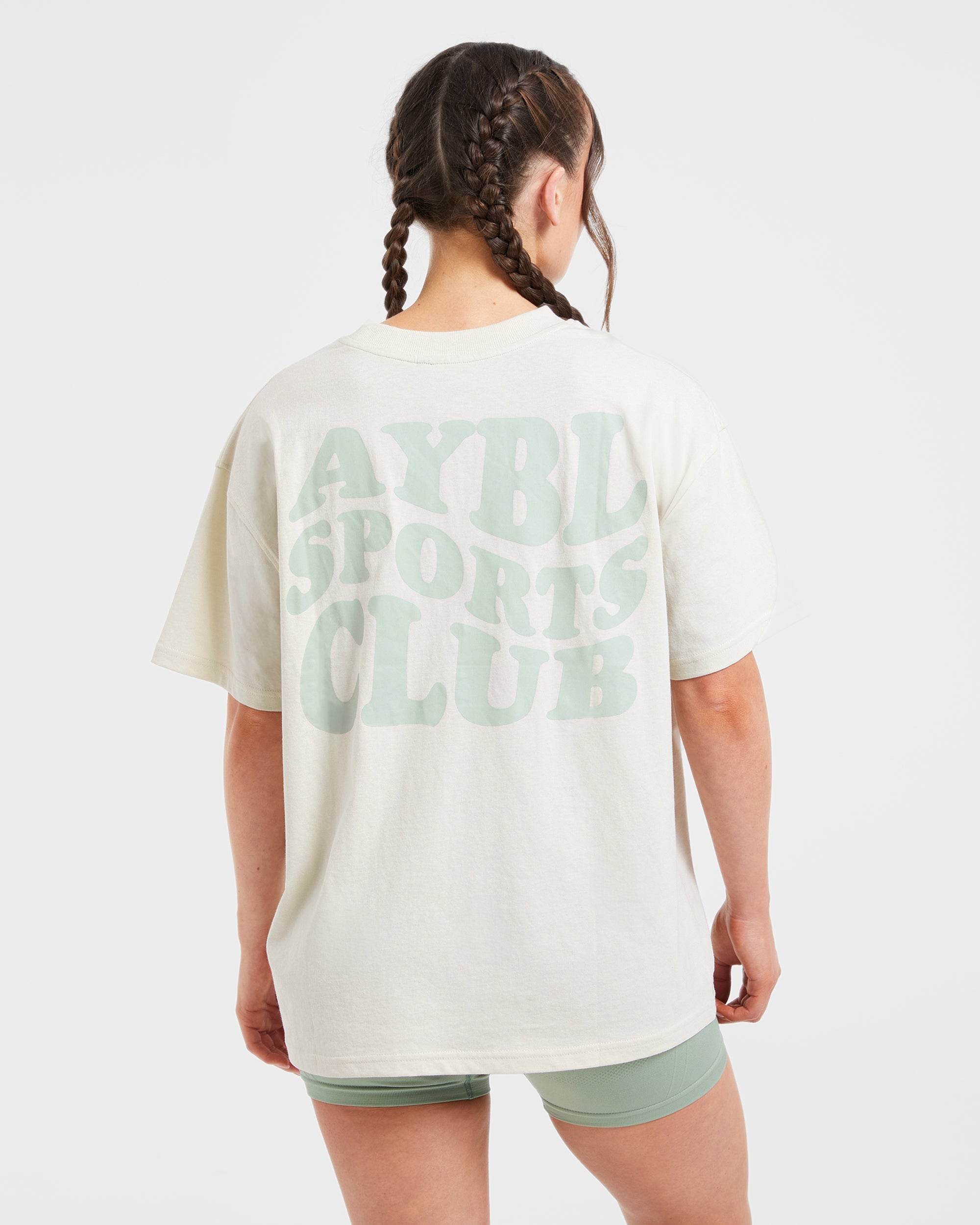 Sports Club Wavy Oversized T Shirt - Off Weiß/Grün