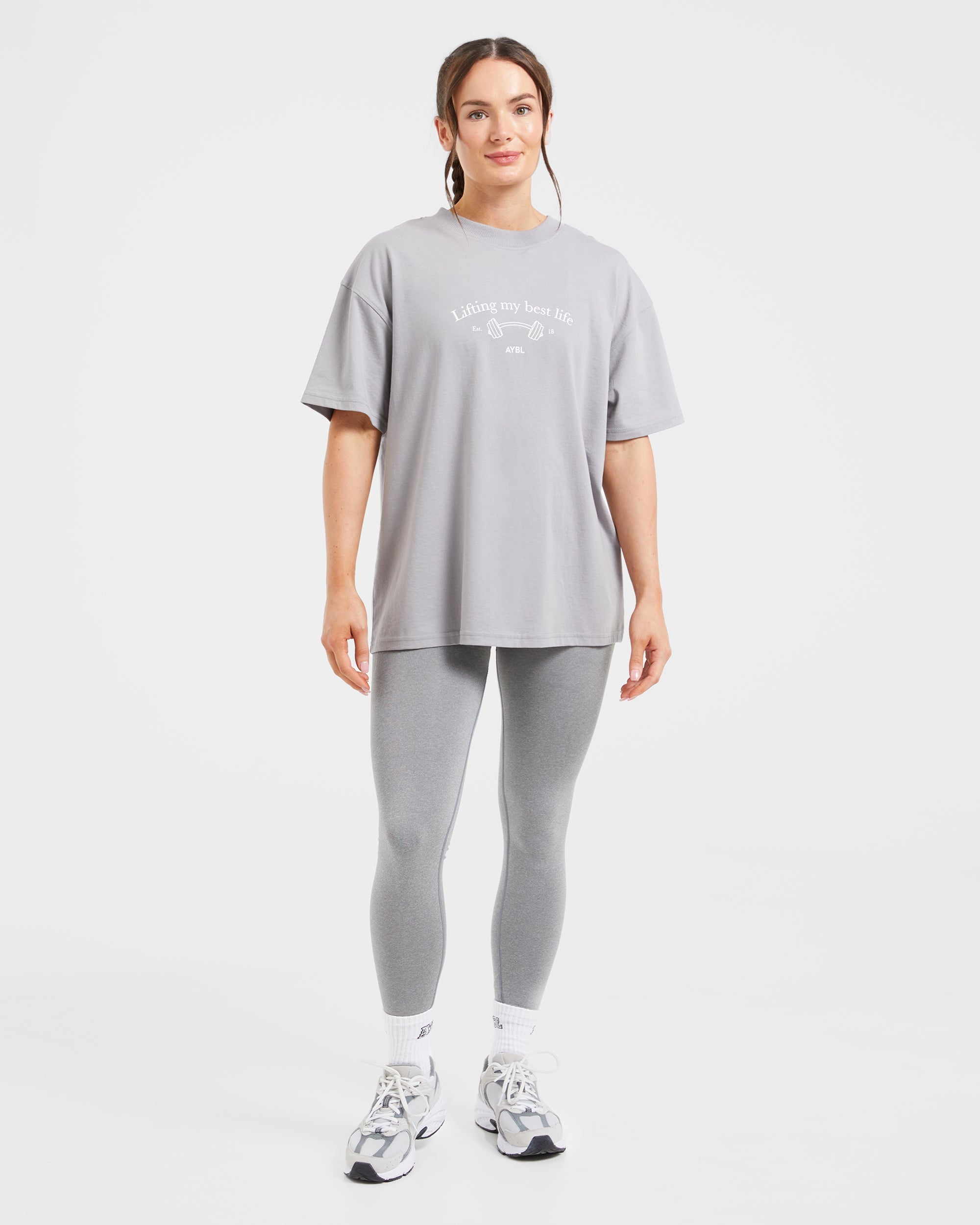 Lifting My Best Life Oversized T Shirt - Grau