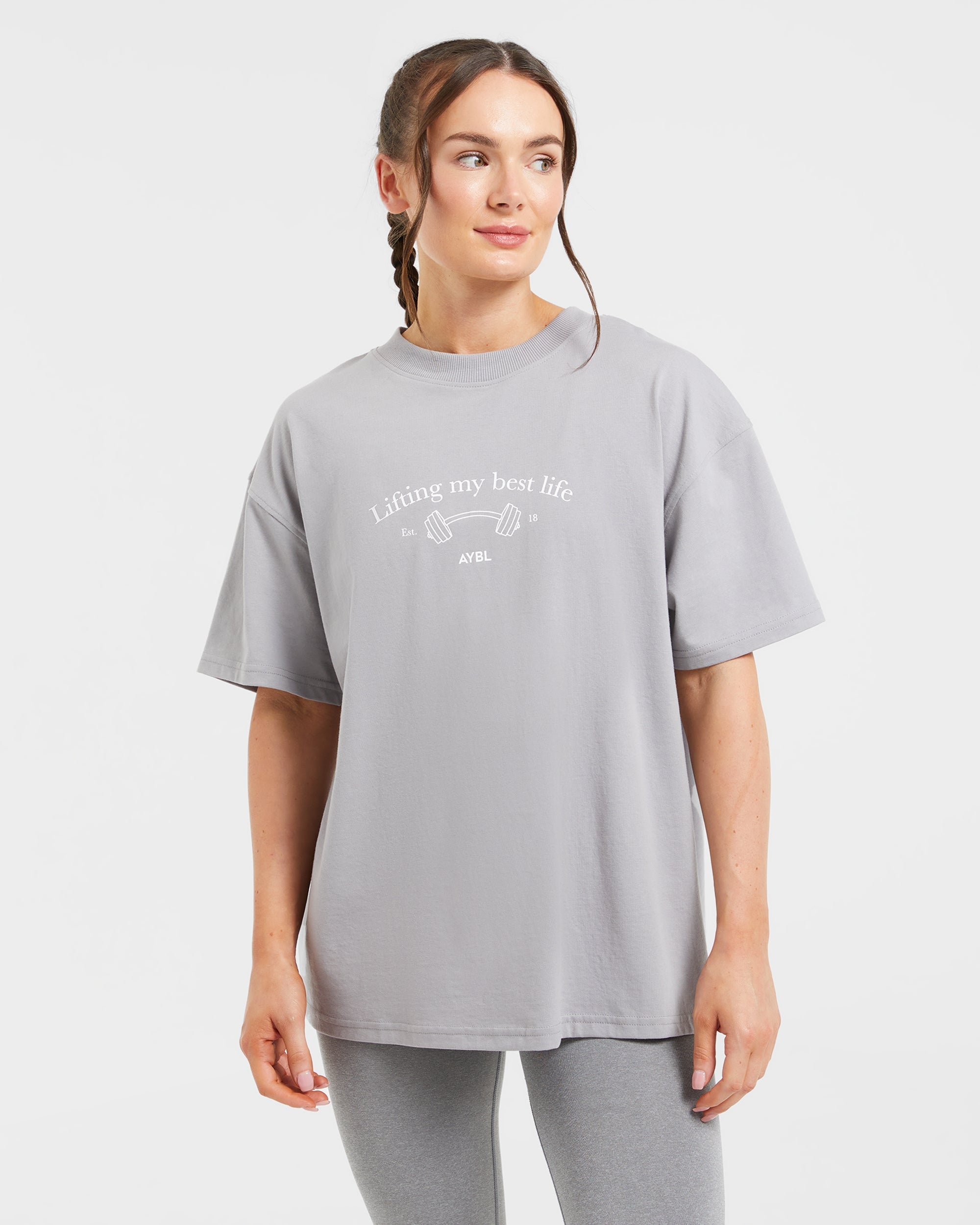 Lifting My Best Life Oversized T Shirt - Grau