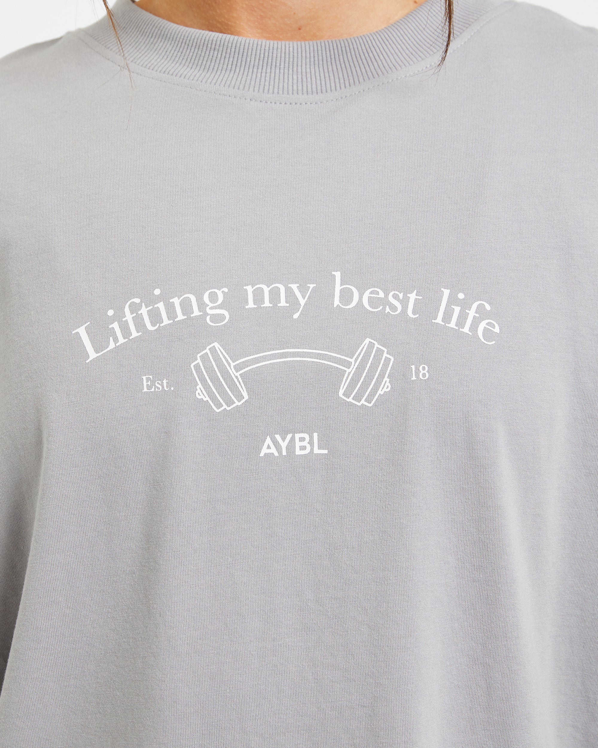 Lifting My Best Life Oversized T Shirt - Grau