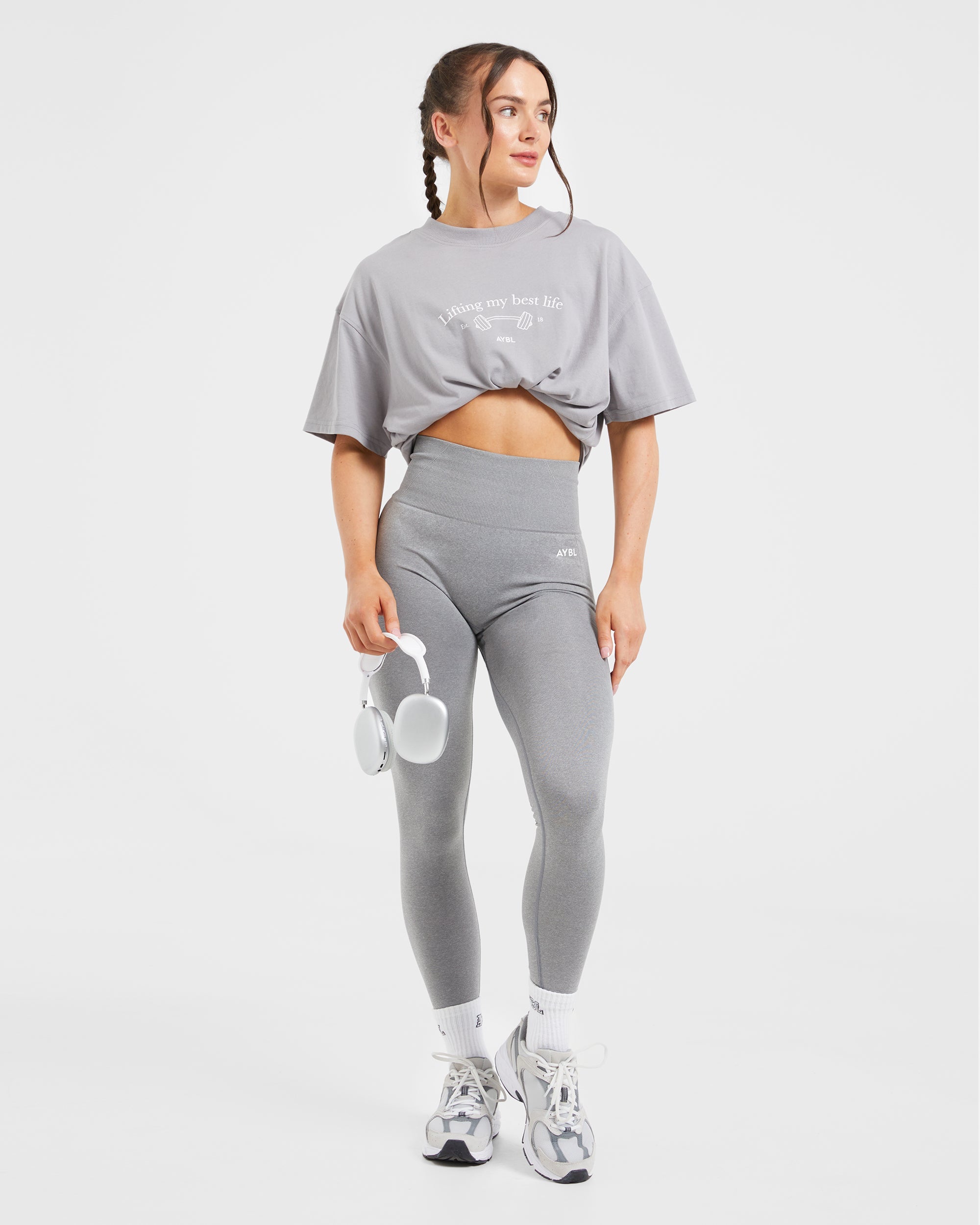 Lifting My Best Life Oversized T Shirt - Grau