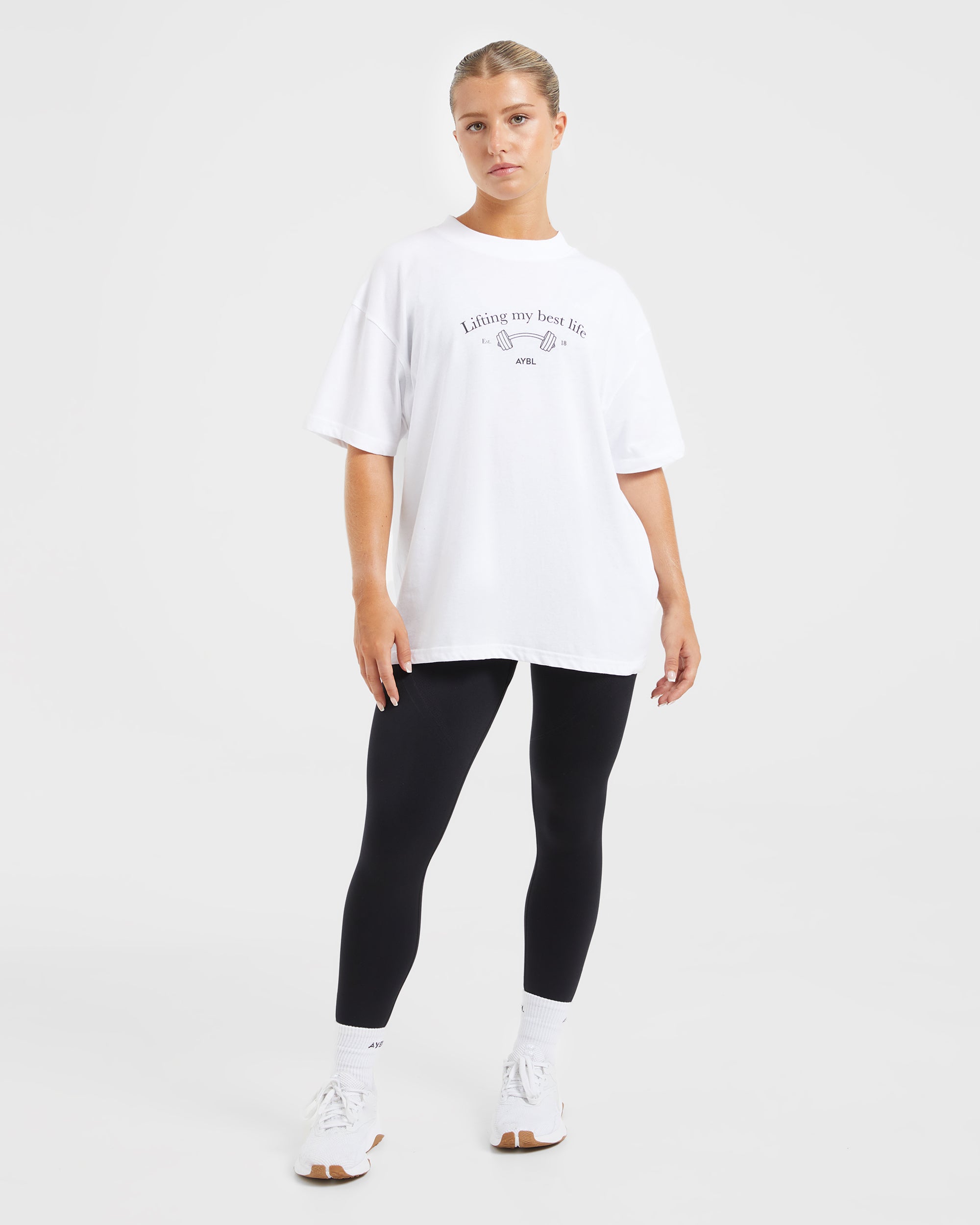 Lifting My Best Life Oversized T Shirt - Weiß