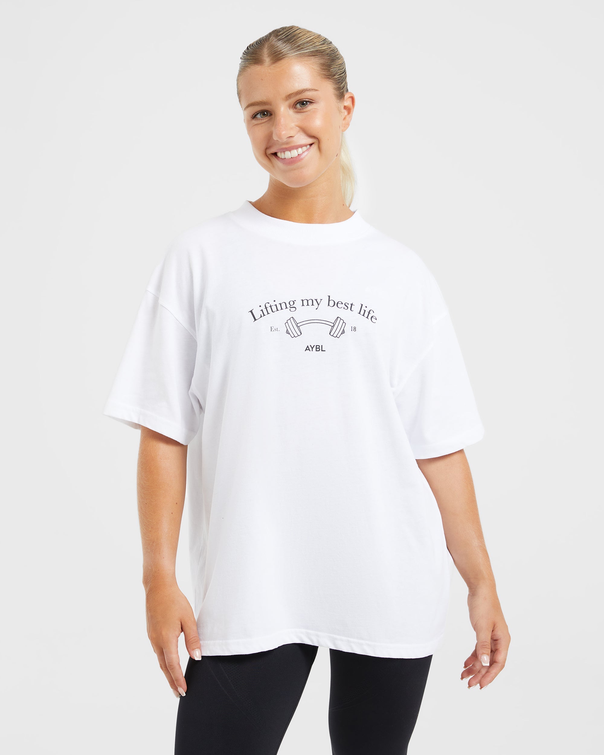 Lifting My Best Life Oversized T Shirt - Weiß