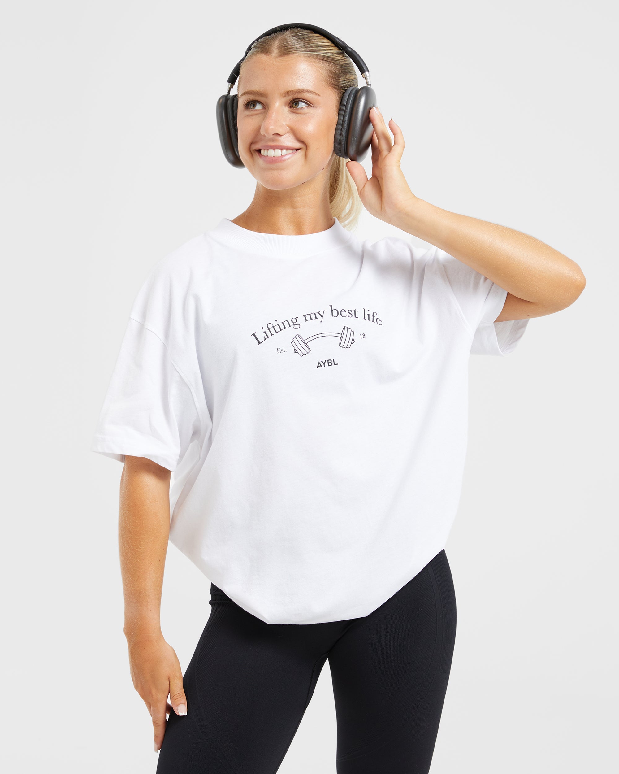 Lifting My Best Life Oversized T Shirt - Weiß