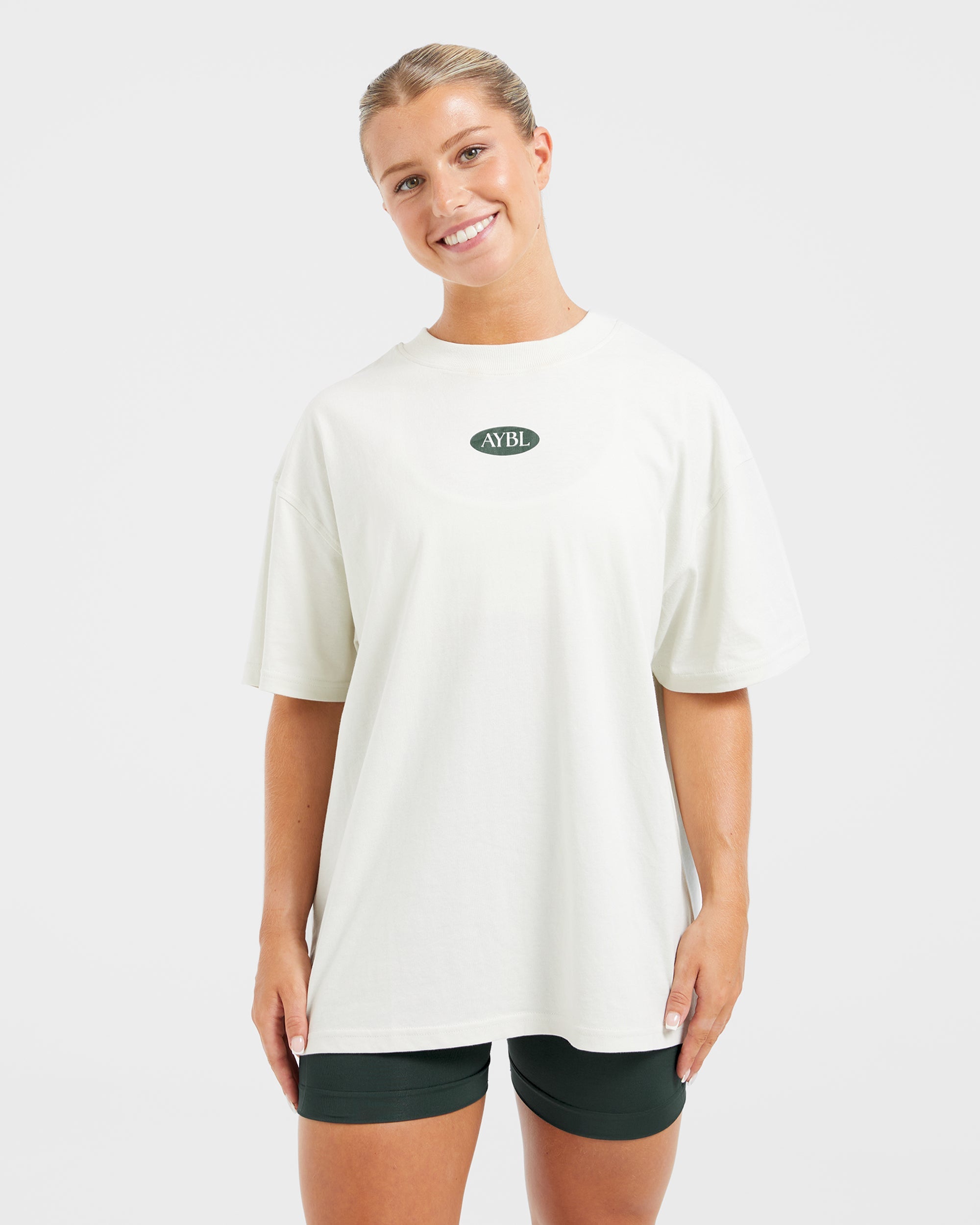 AYBL Lifestyle Oversized T Shirt - Off Weiß/Forest Grün