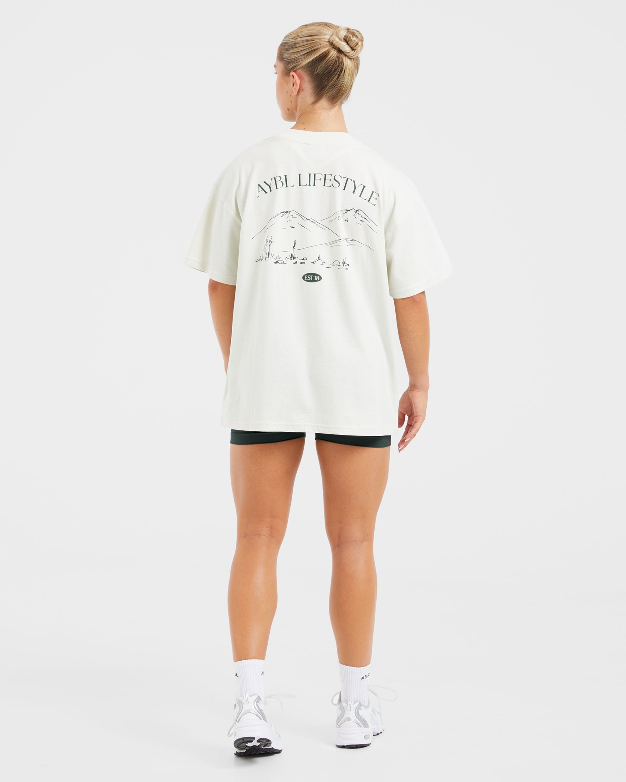 AYBL Lifestyle Oversized T Shirt - Off Weiß/Forest Grün