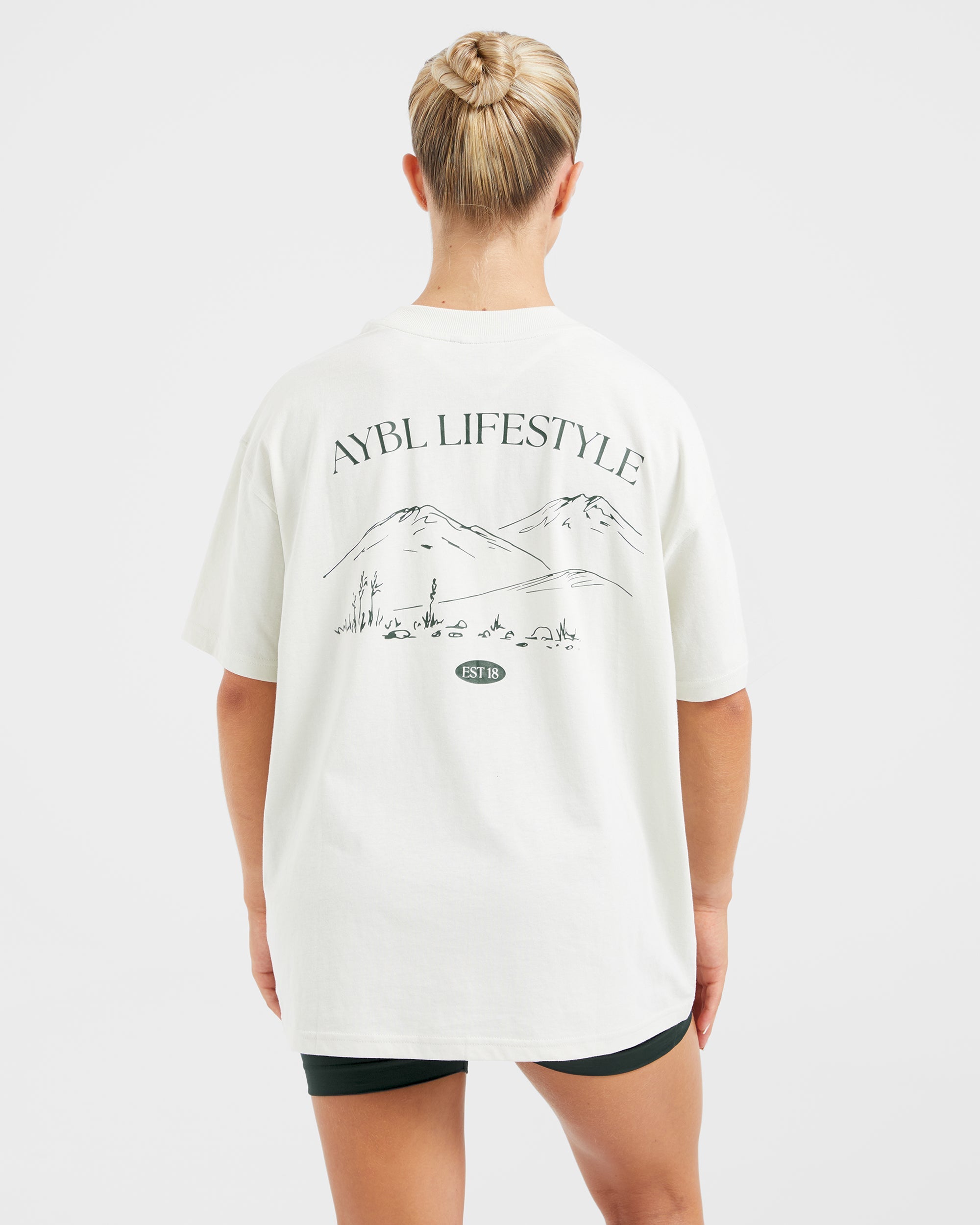 AYBL Lifestyle Oversized T Shirt - Off Weiß/Forest Grün