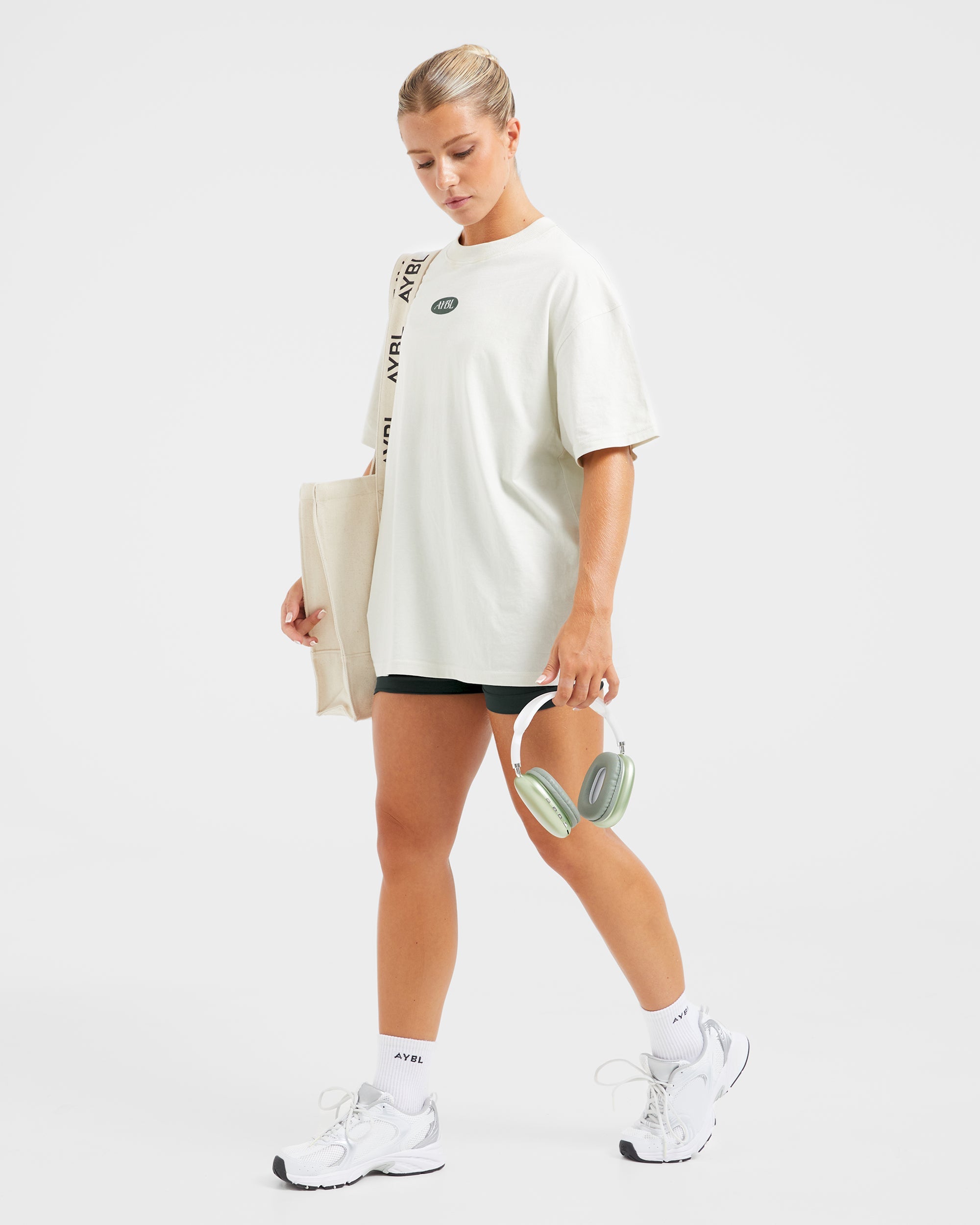 AYBL Lifestyle Oversized T Shirt - Off Weiß/Forest Grün