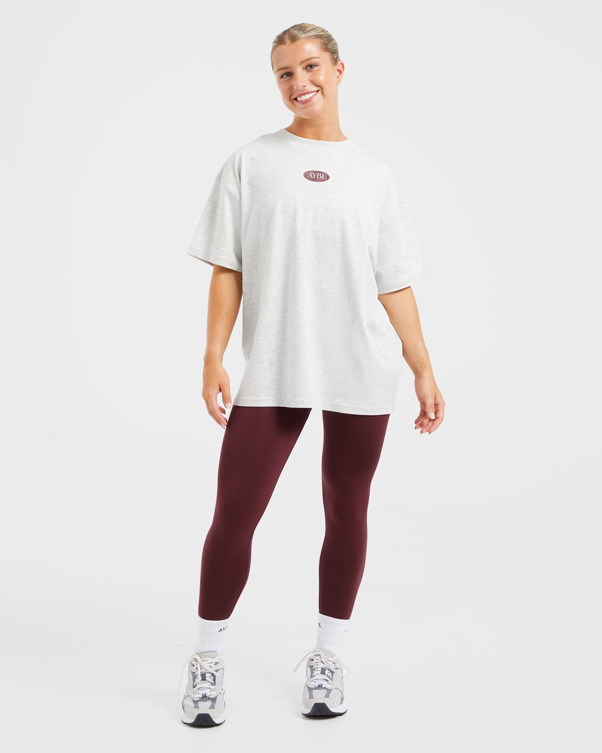 AYBL Lifestyle Oversized T Shirt - Heather Grau/Burgundy