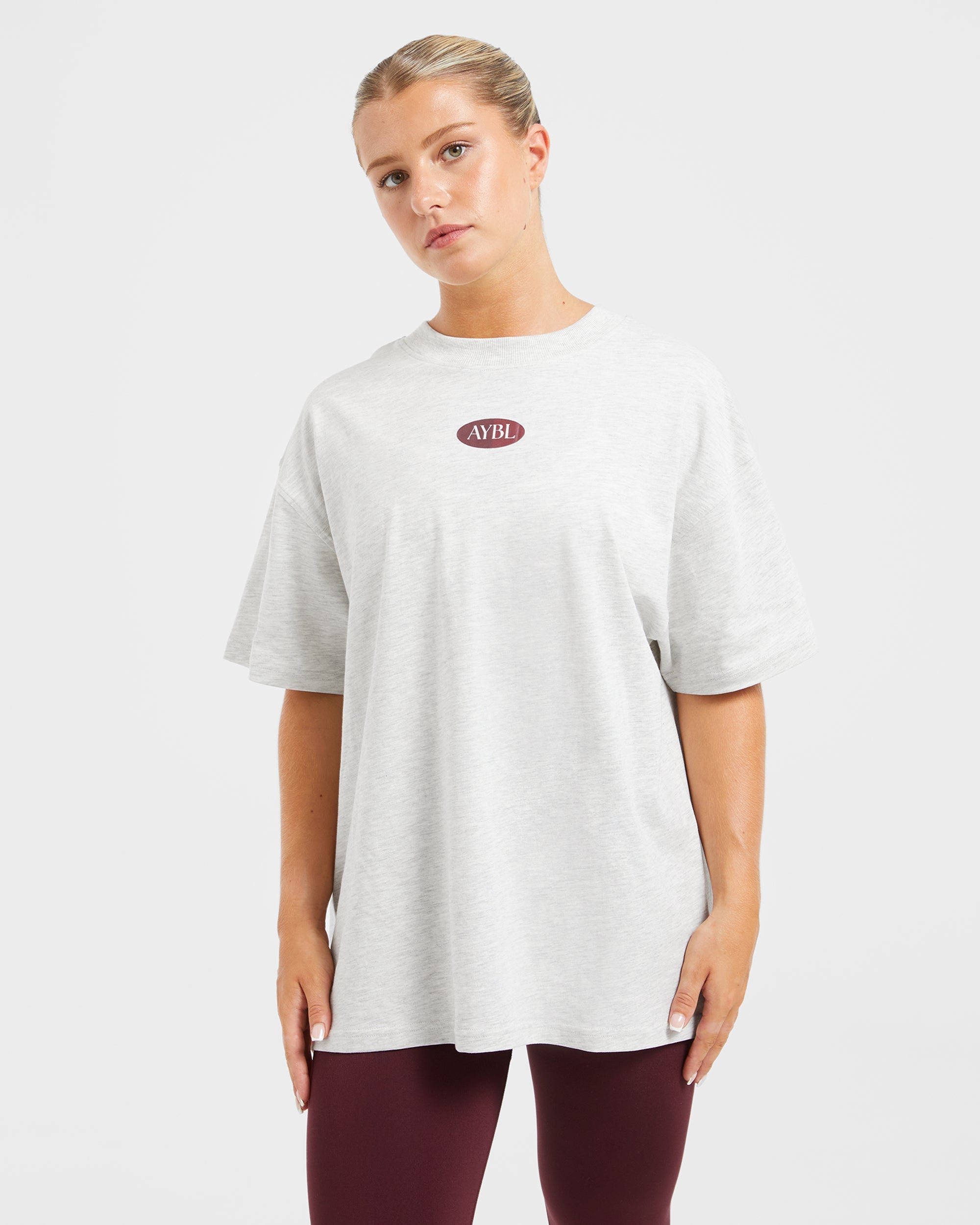 AYBL Lifestyle Oversized T Shirt - Heather Grau/Burgundy