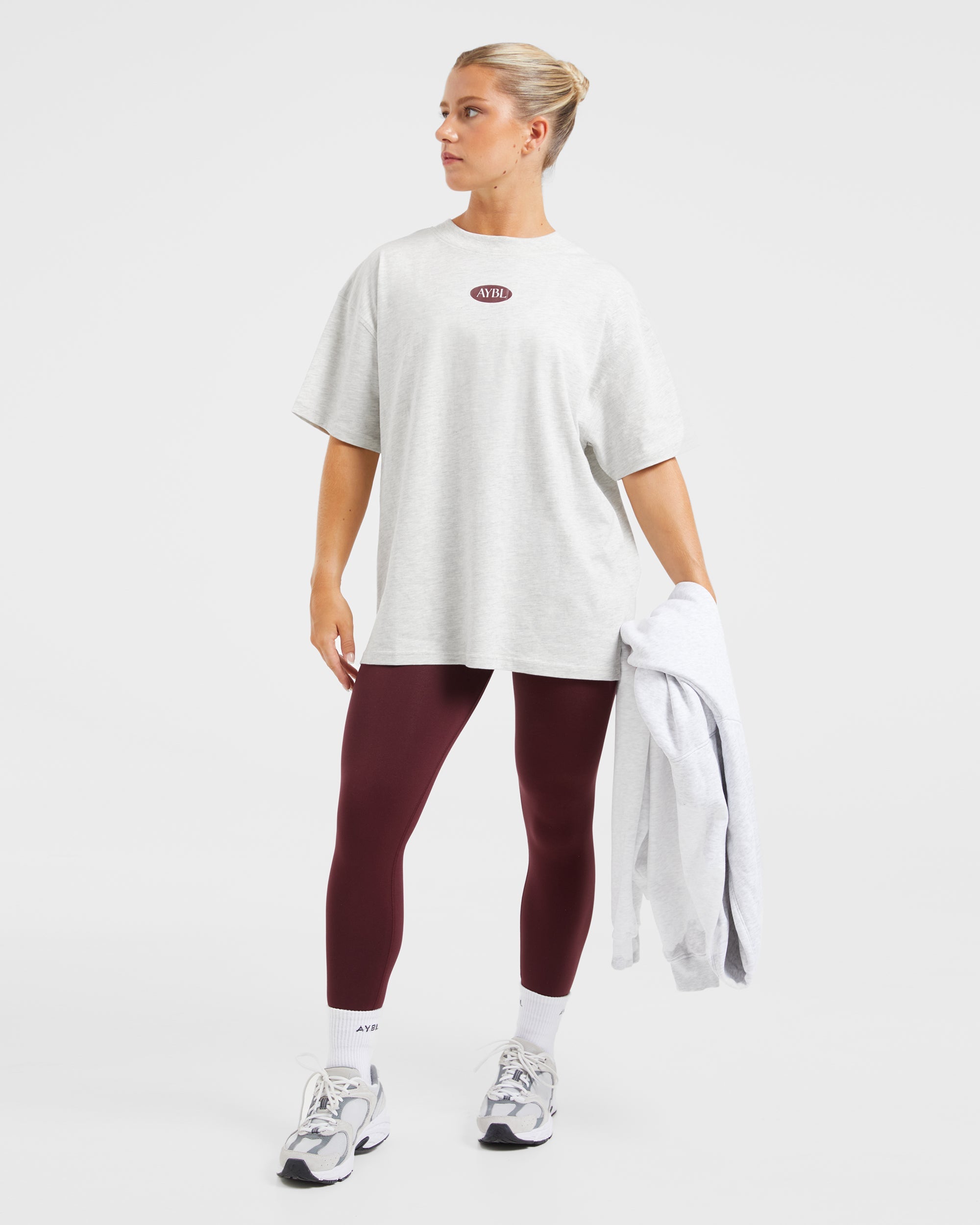 AYBL Lifestyle Oversized T Shirt - Heather Grau/Burgundy