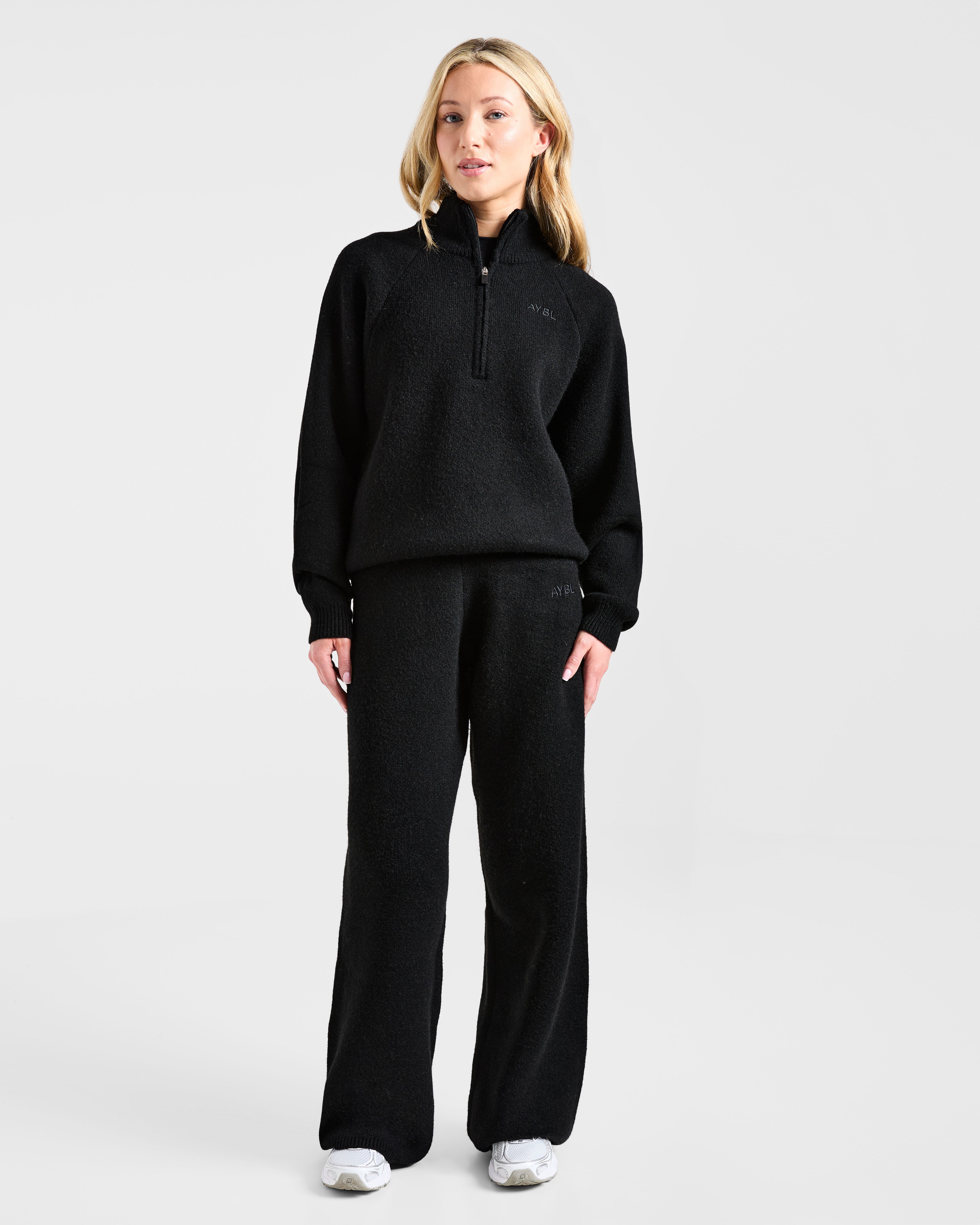 Soft Oversized Knitted 1/4 Zip - Schwarz