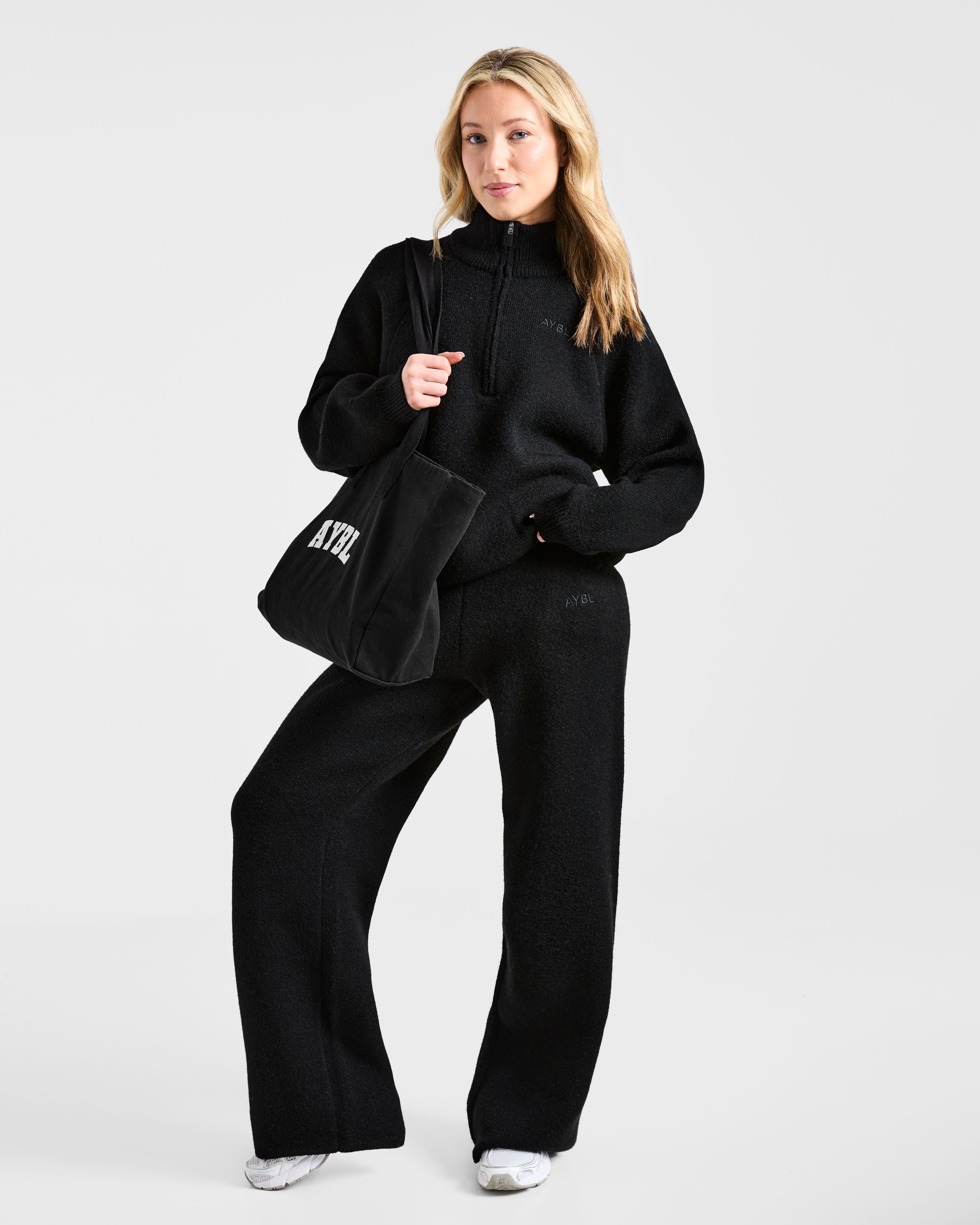 Soft Oversized Knitted 1/4 Zip - Schwarz