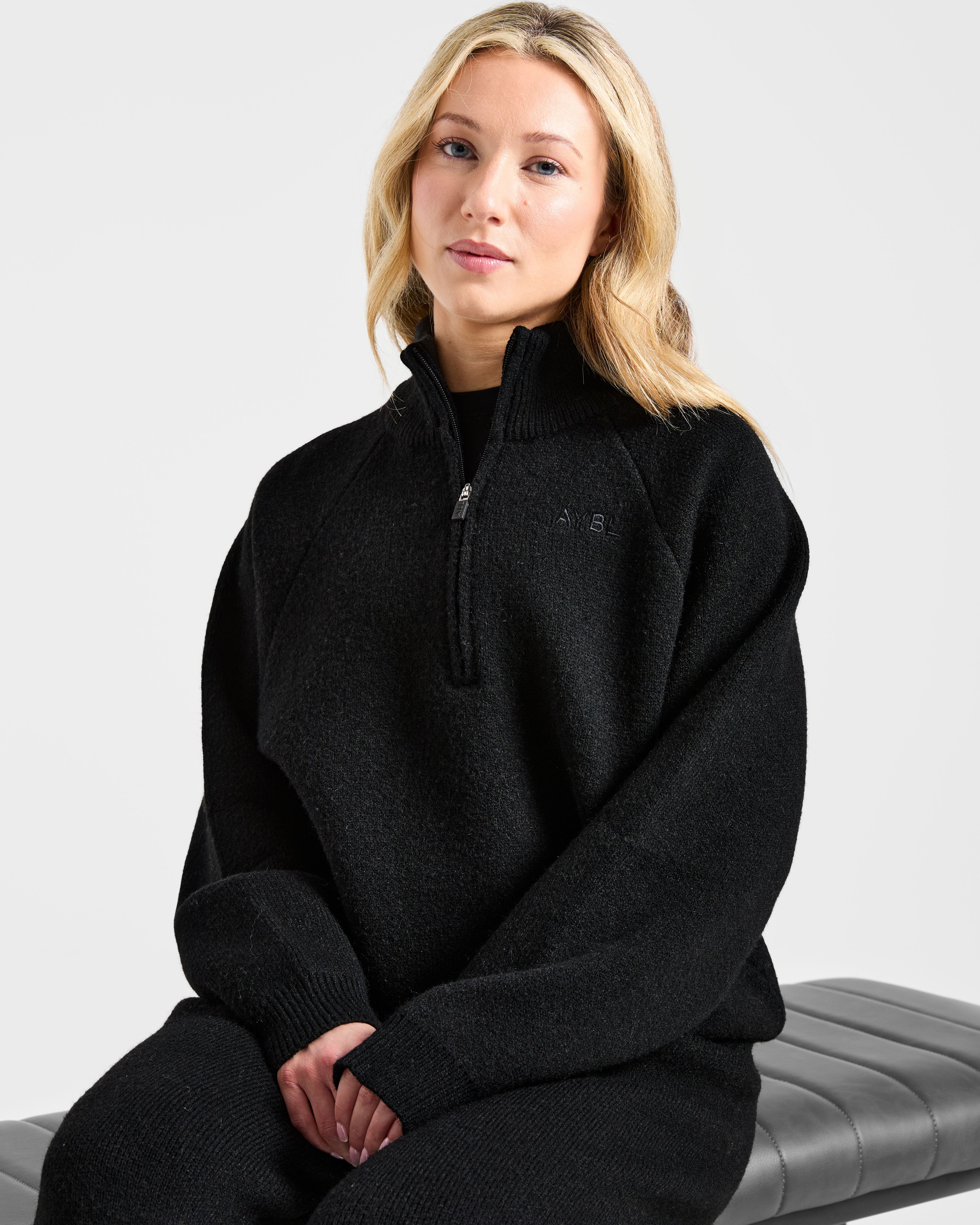 Soft Oversized Knitted 1/4 Zip - Schwarz