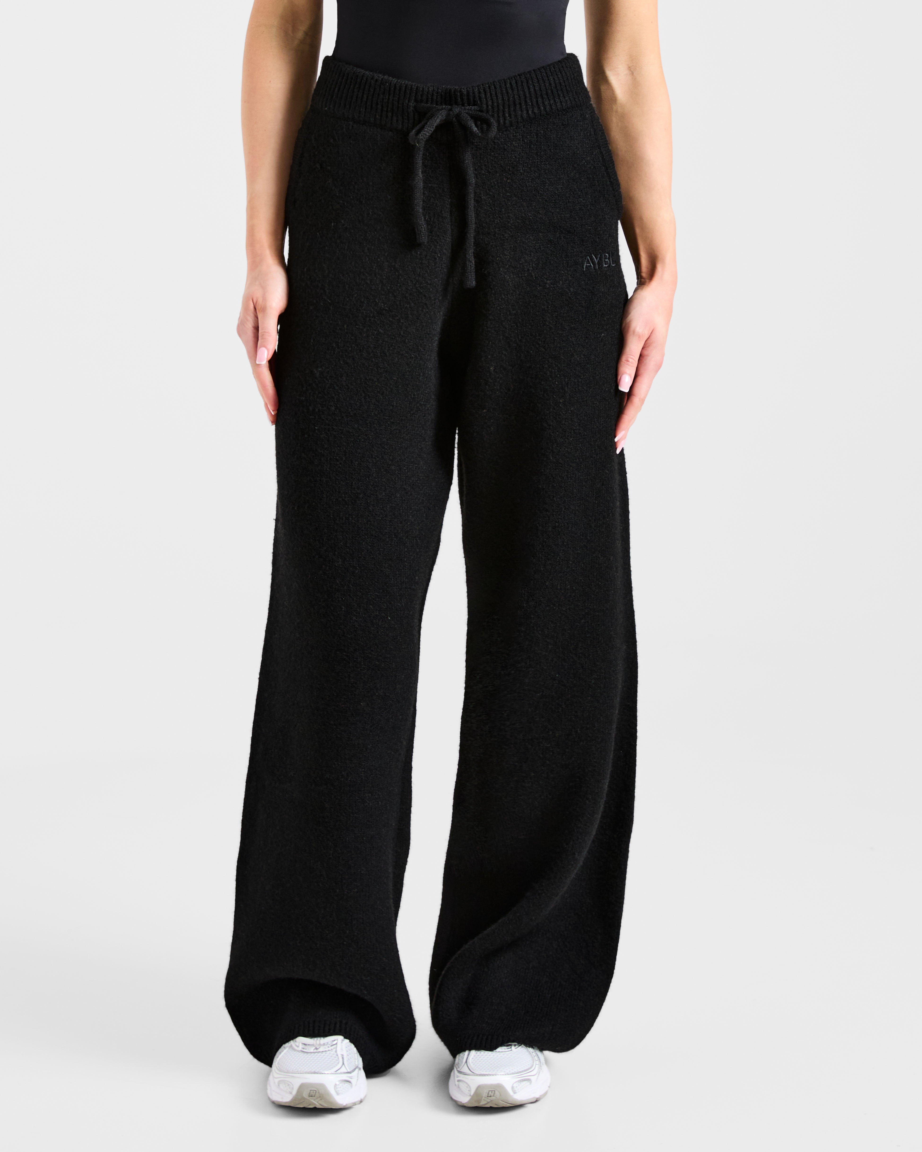 Soft Oversized Knitted Straight Leg Joggers - Schwarz