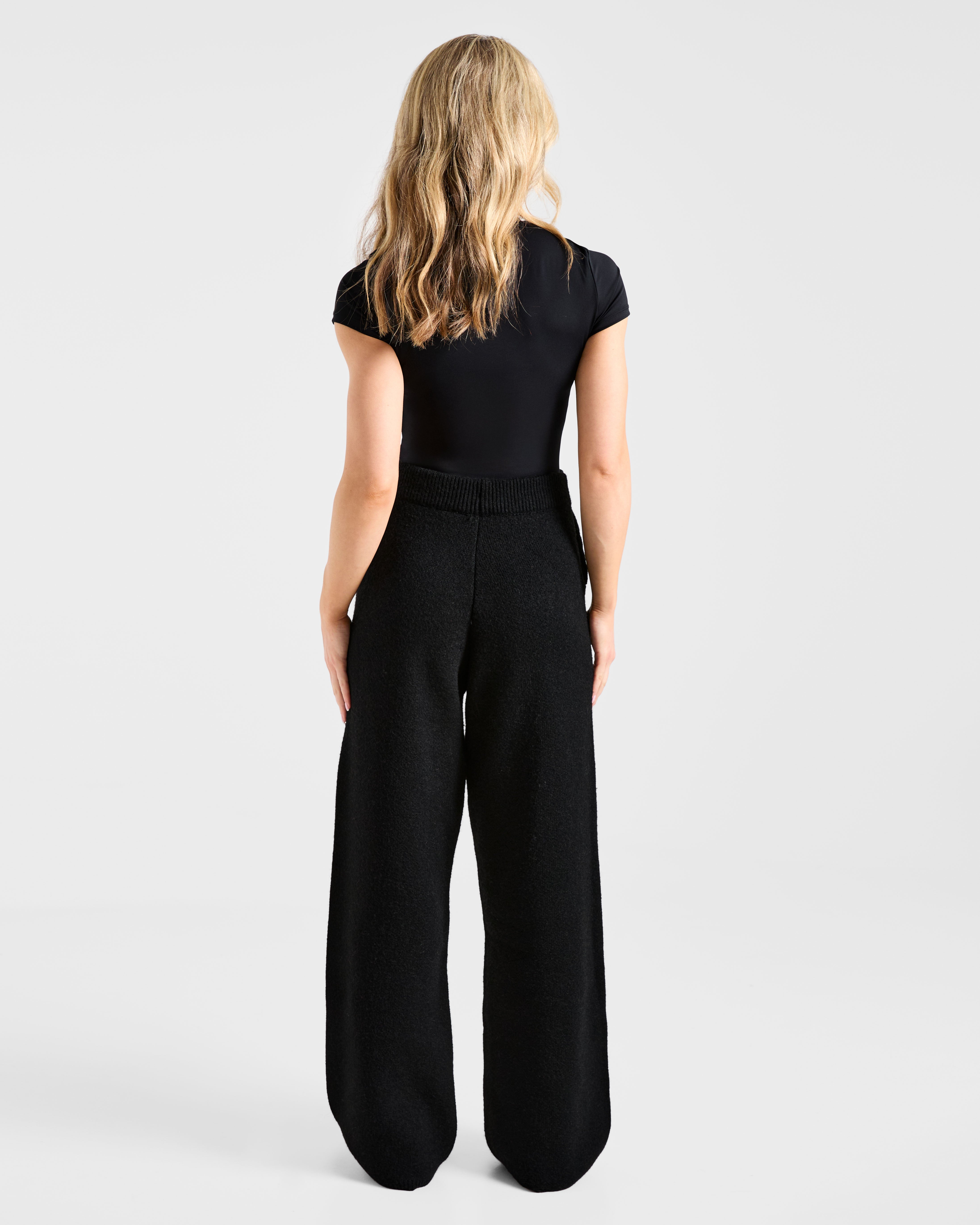 Soft Oversized Knitted Straight Leg Joggers - Schwarz