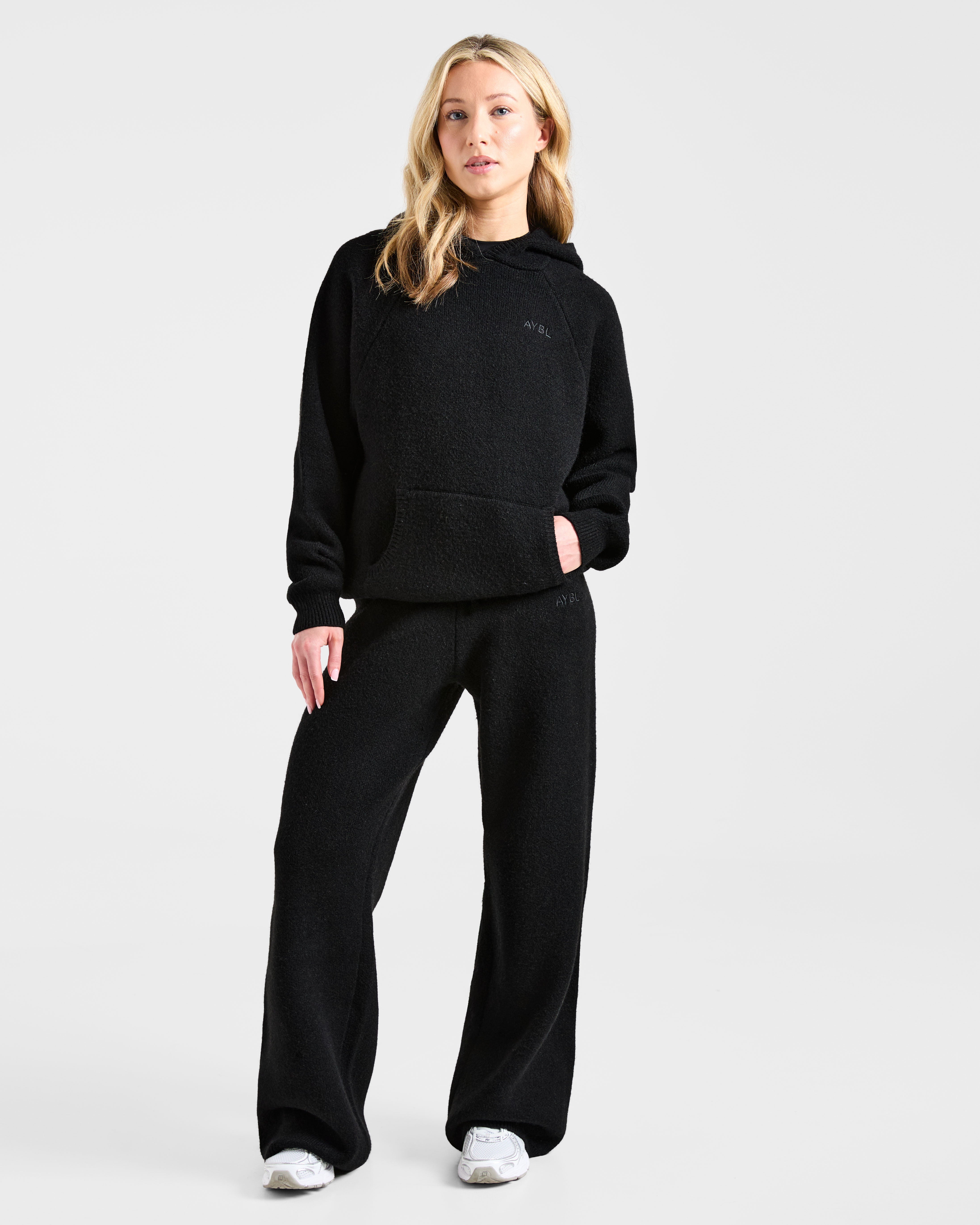 Soft Oversized Knitted Hoodie - Schwarz