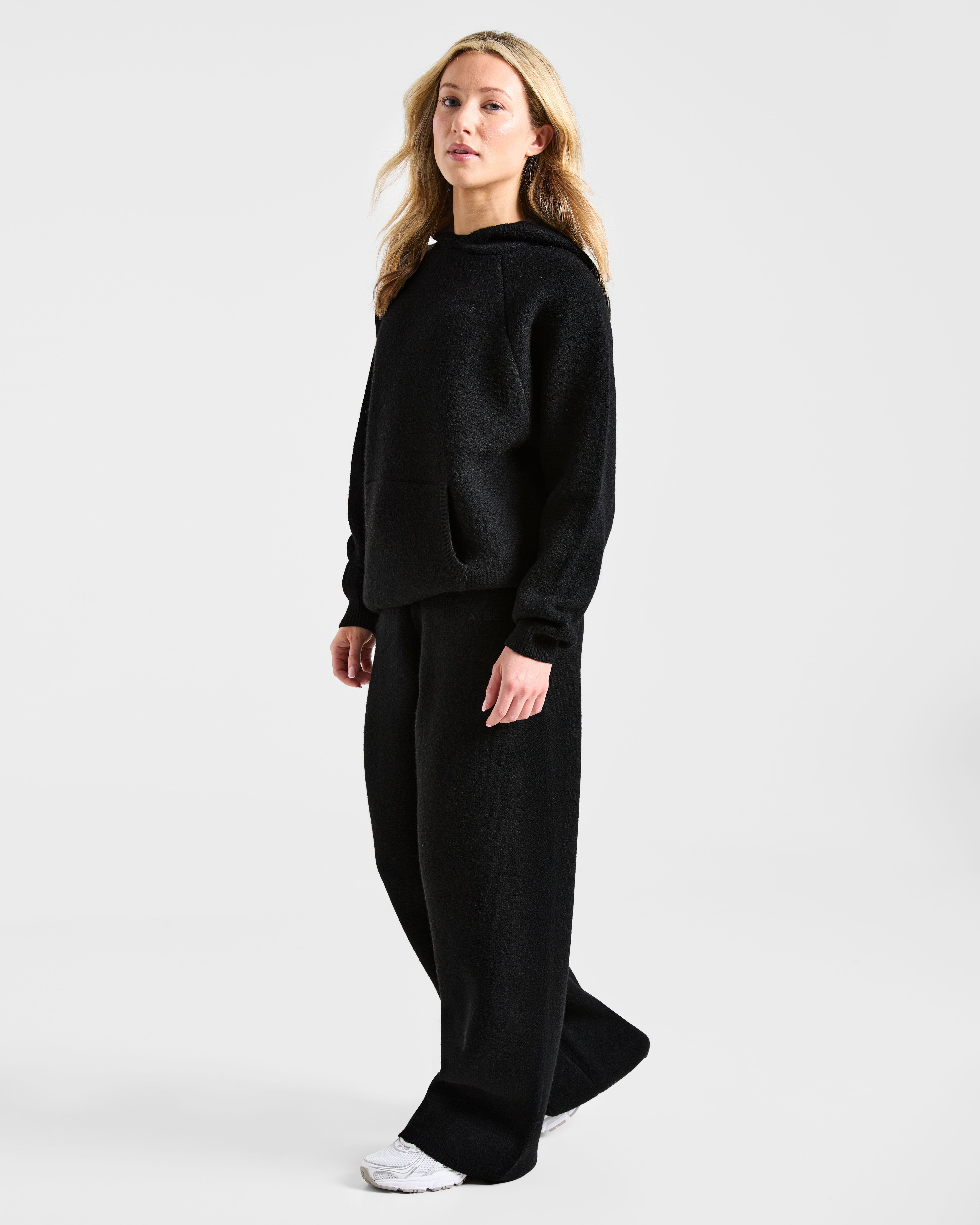 Soft Oversized Knitted Hoodie - Schwarz