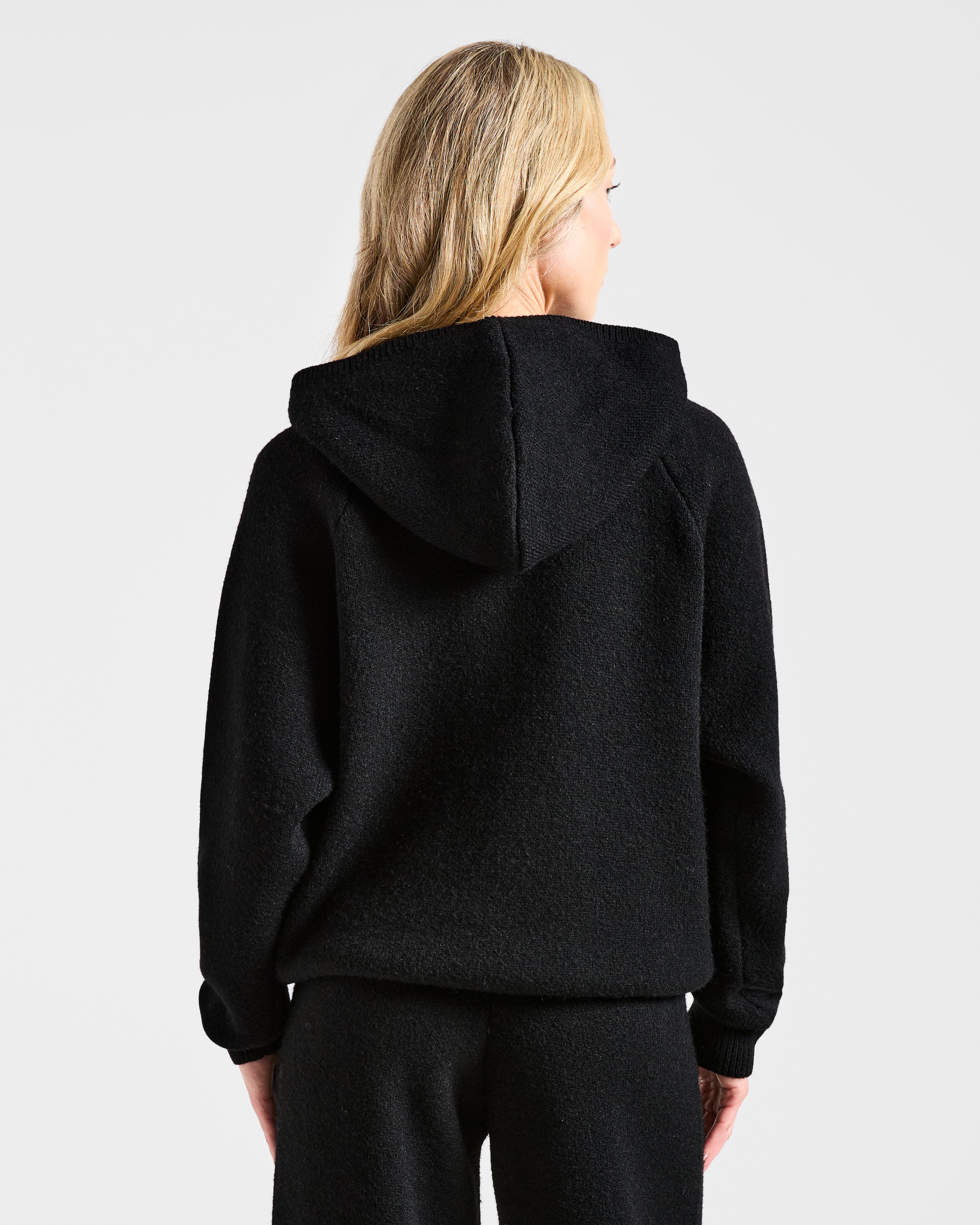 Soft Oversized Knitted Hoodie - Schwarz
