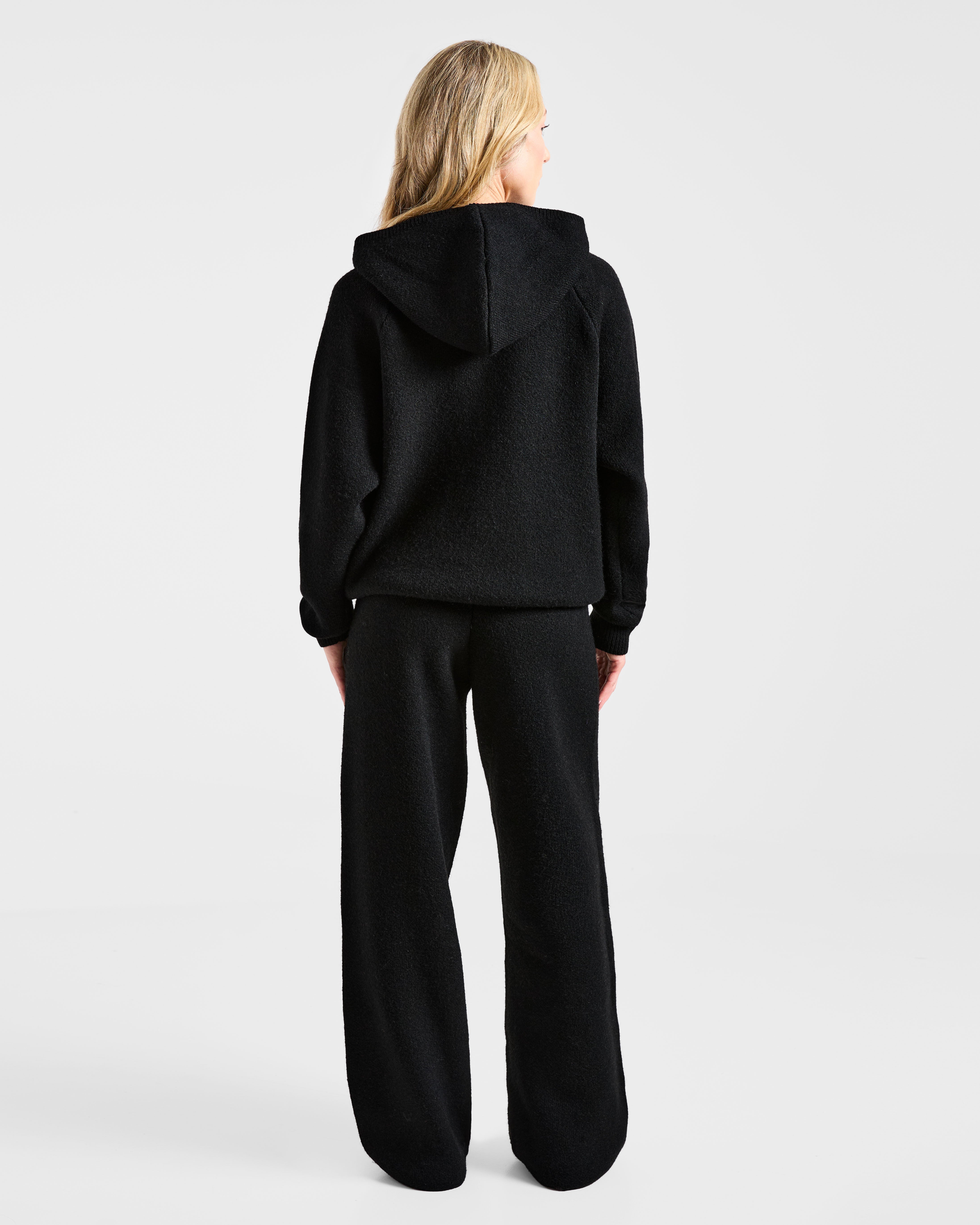 Soft Oversized Knitted Hoodie - Schwarz