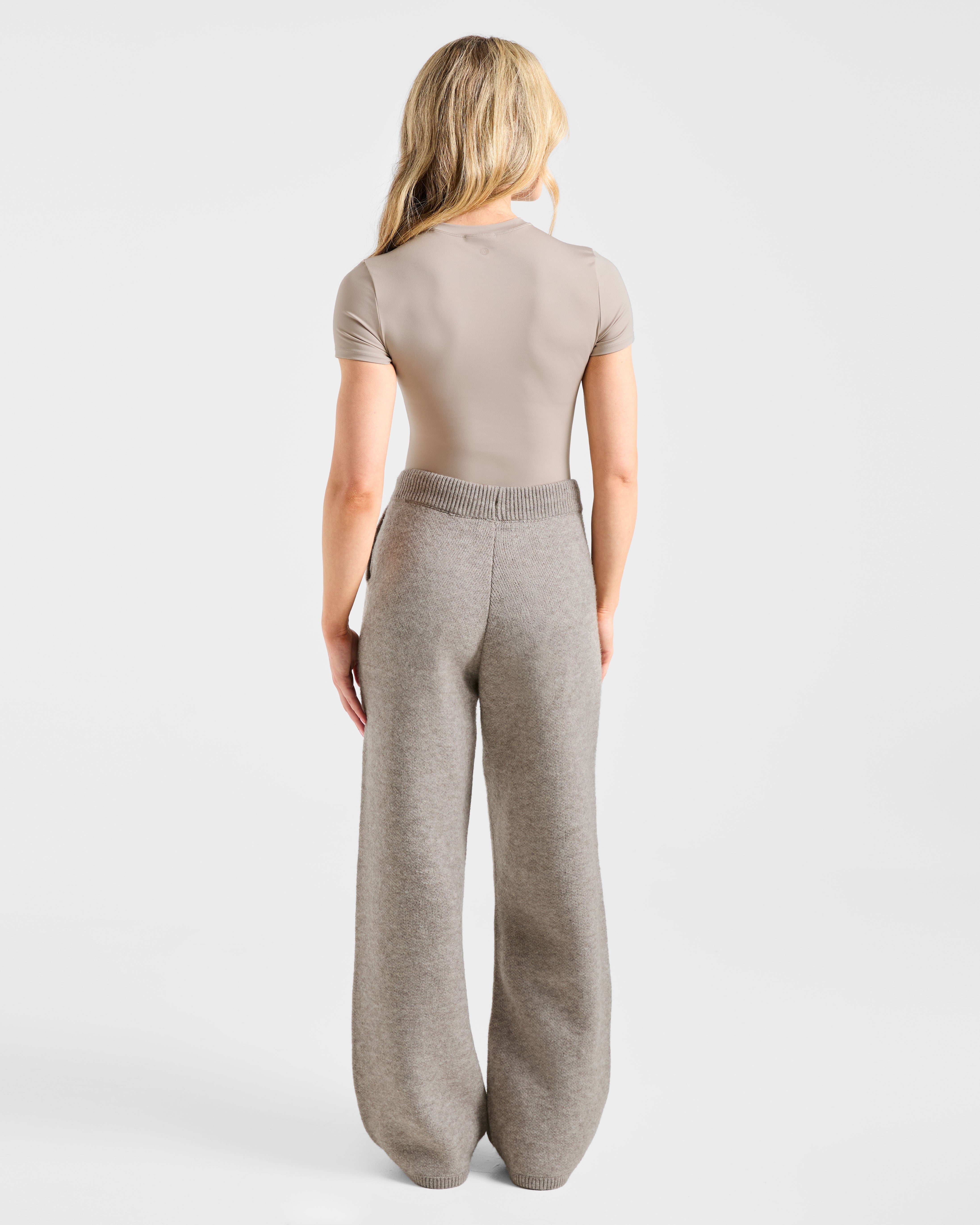 Soft Oversized Knitted Straight Leg Joggers - Braun Marl