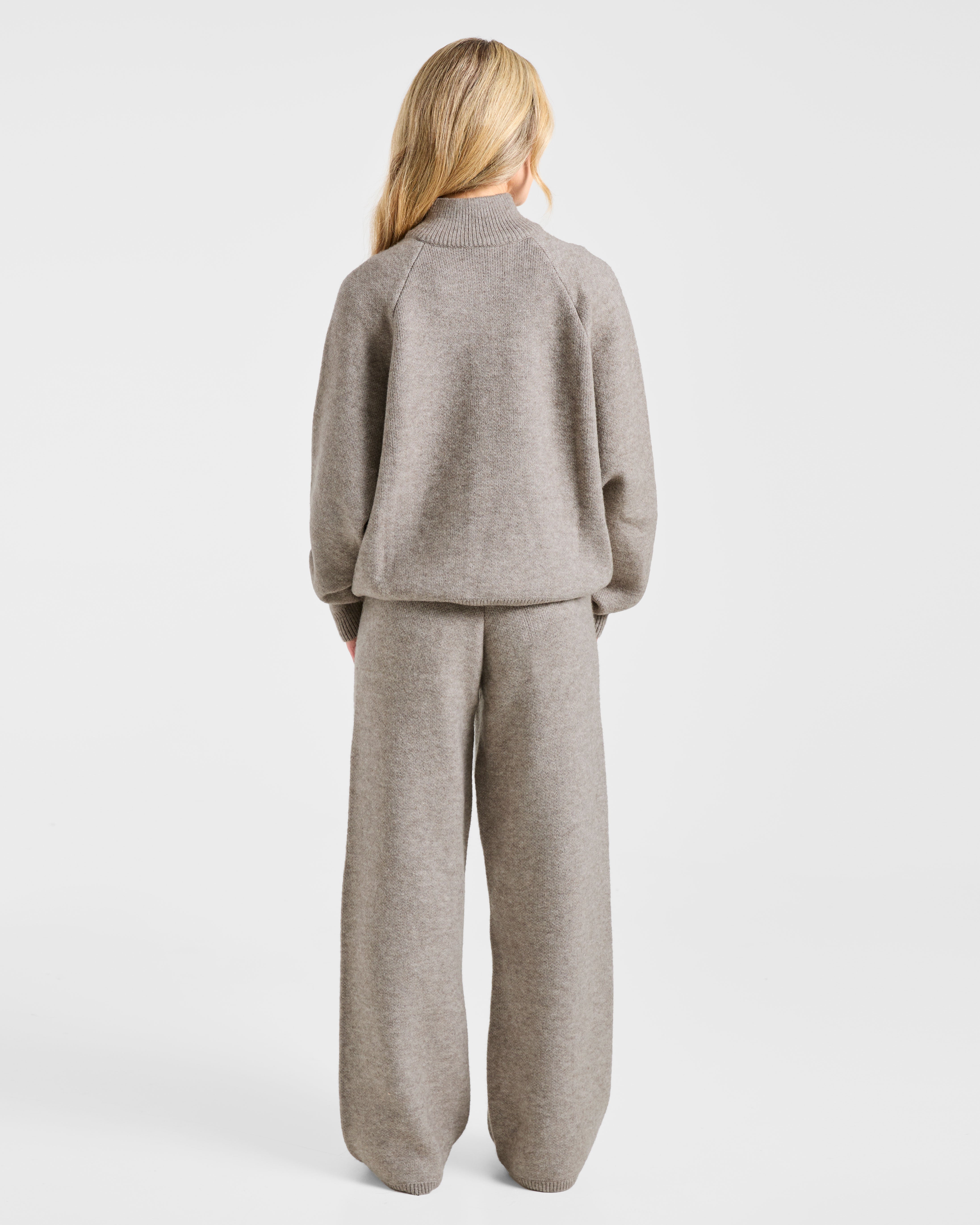 Soft Oversized Knitted 1/4 Zip - Braun Marl