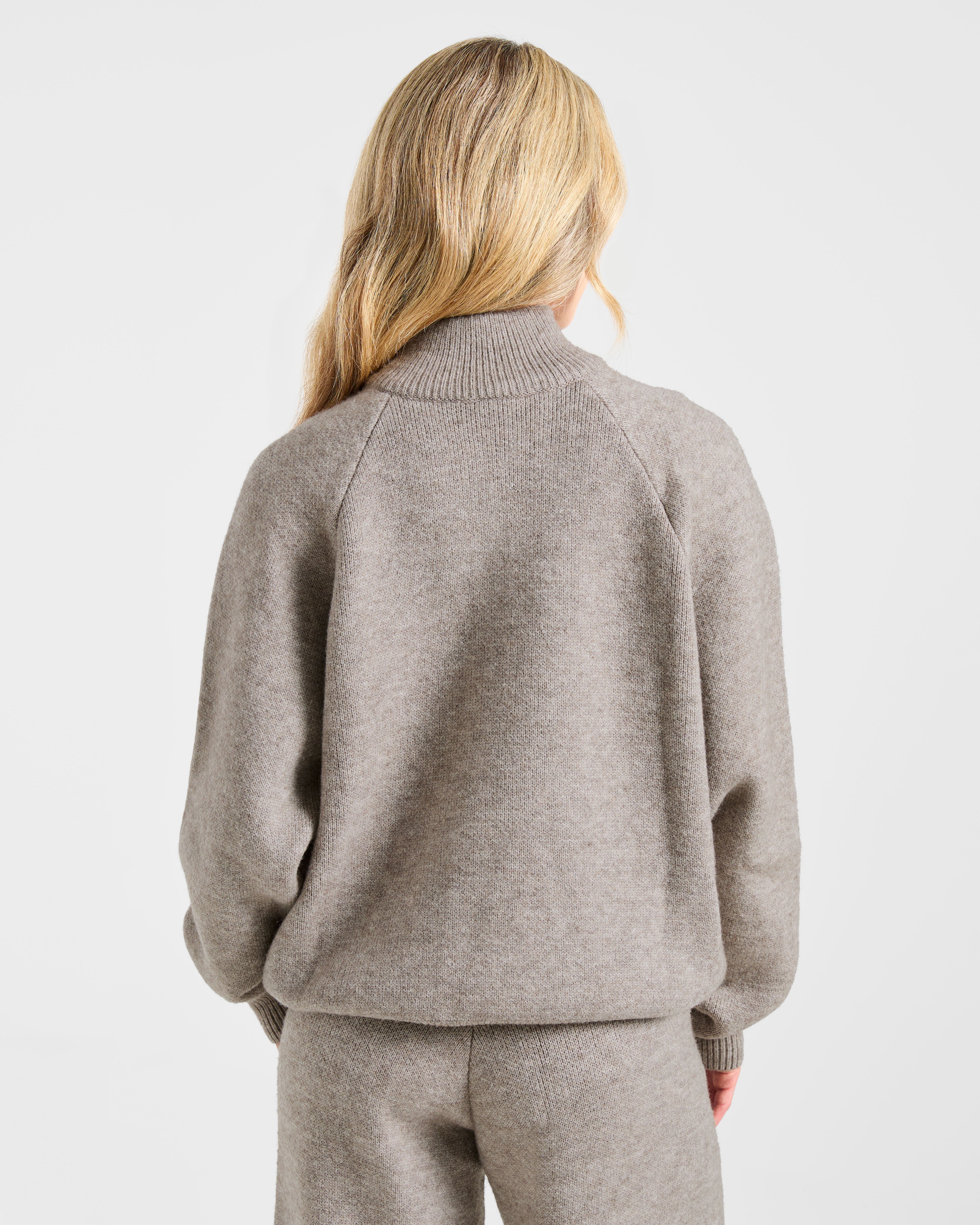 Soft Oversized Knitted 1/4 Zip - Braun Marl