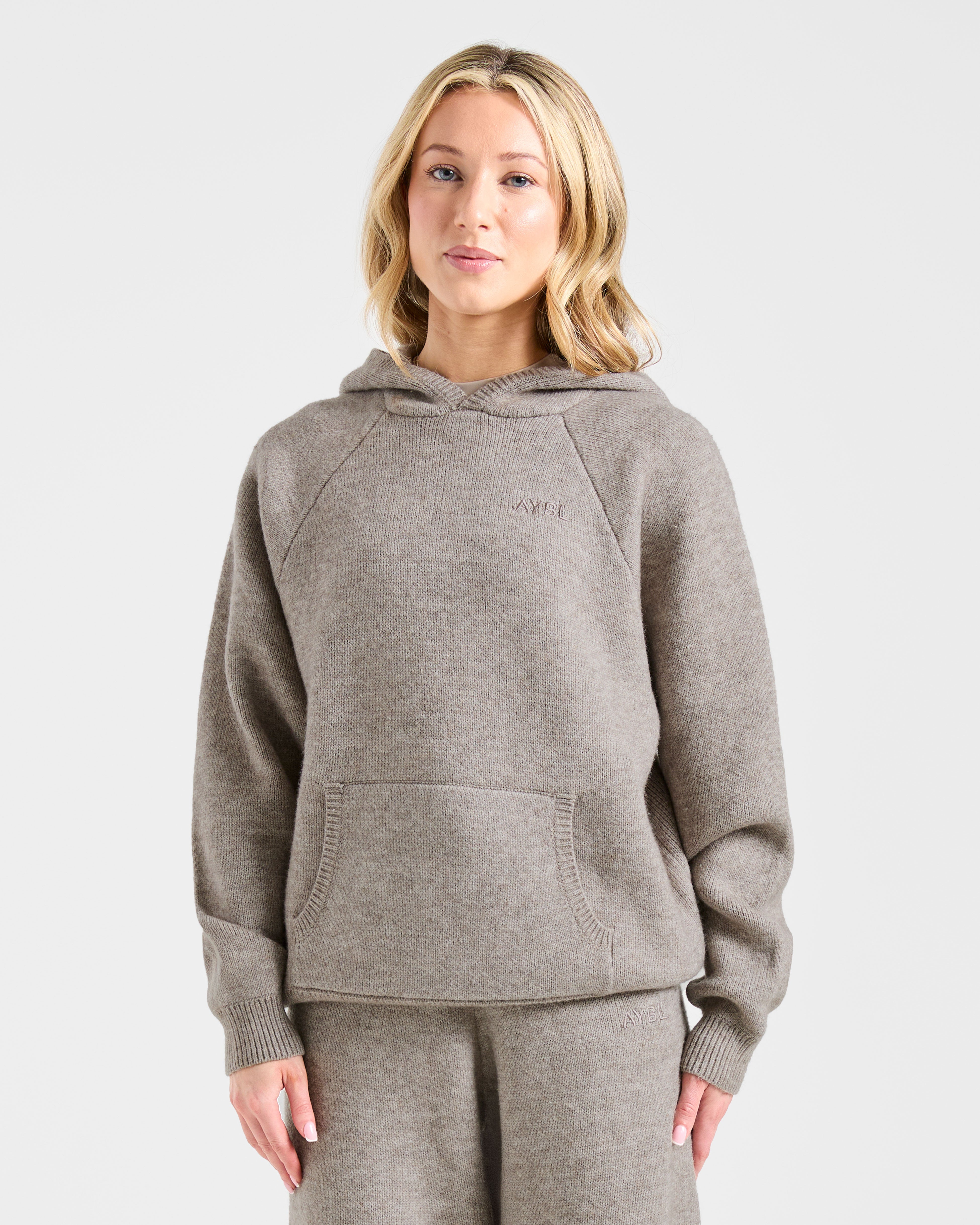Soft Oversized Knitted Hoodie - Braun Marl